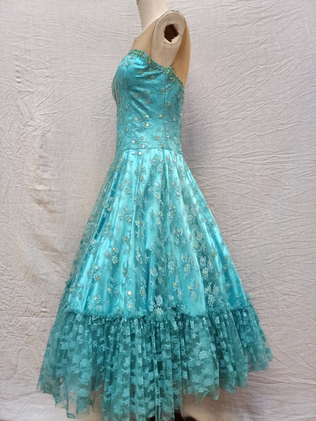 Turquoise Lace Bedazzled Dress