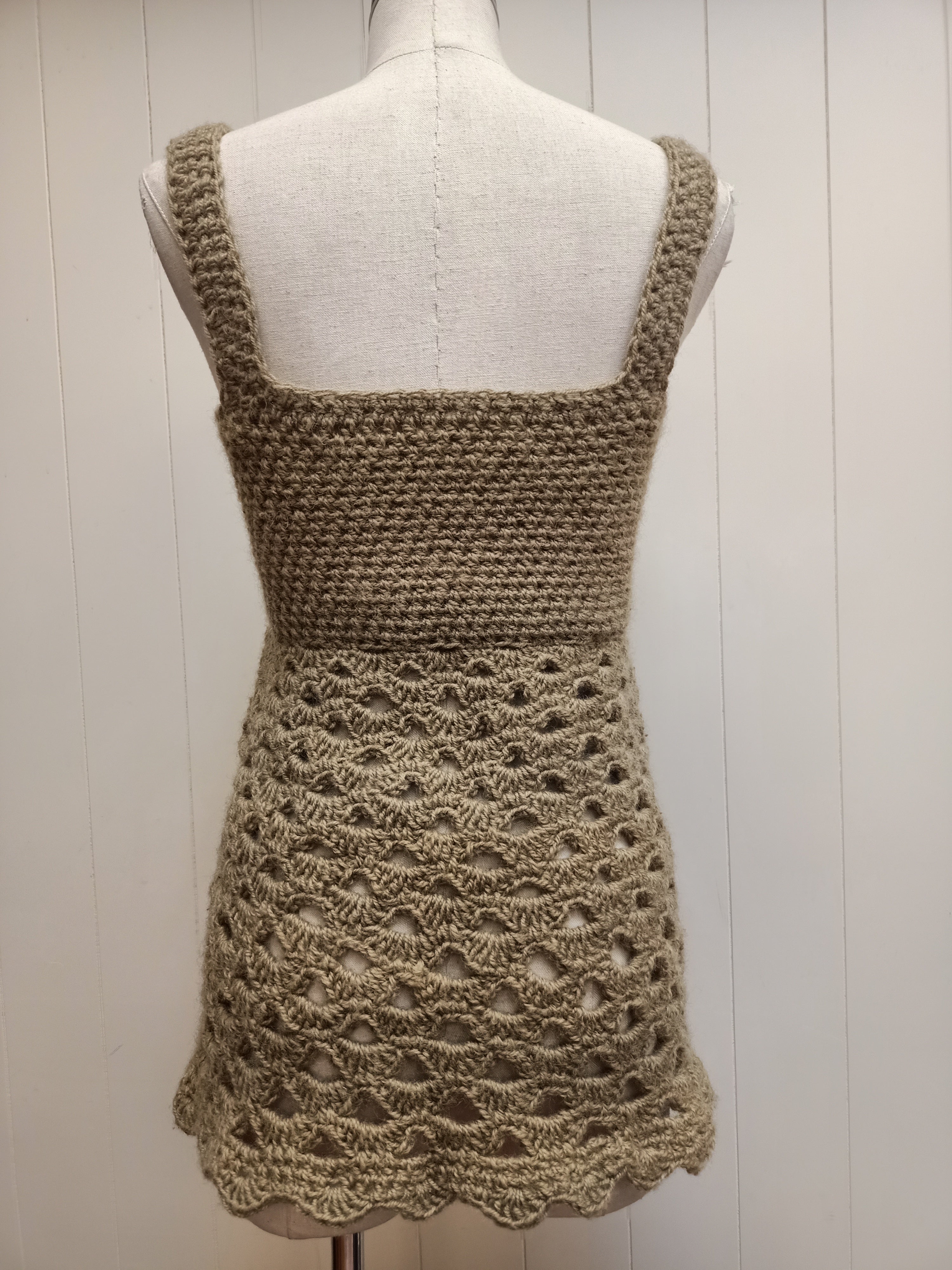 Retro Khaki Green Crochet Shirt