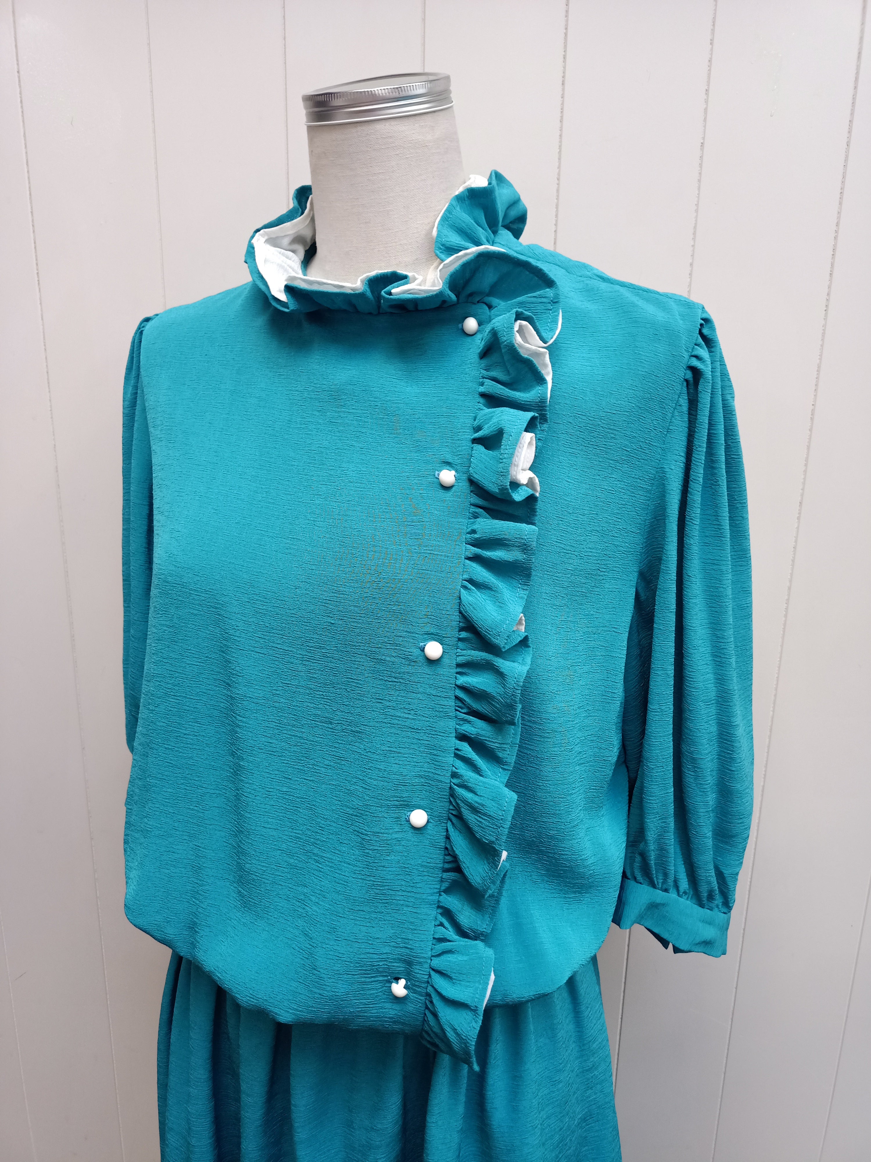 Vintage Turquoise Ruffle Dress