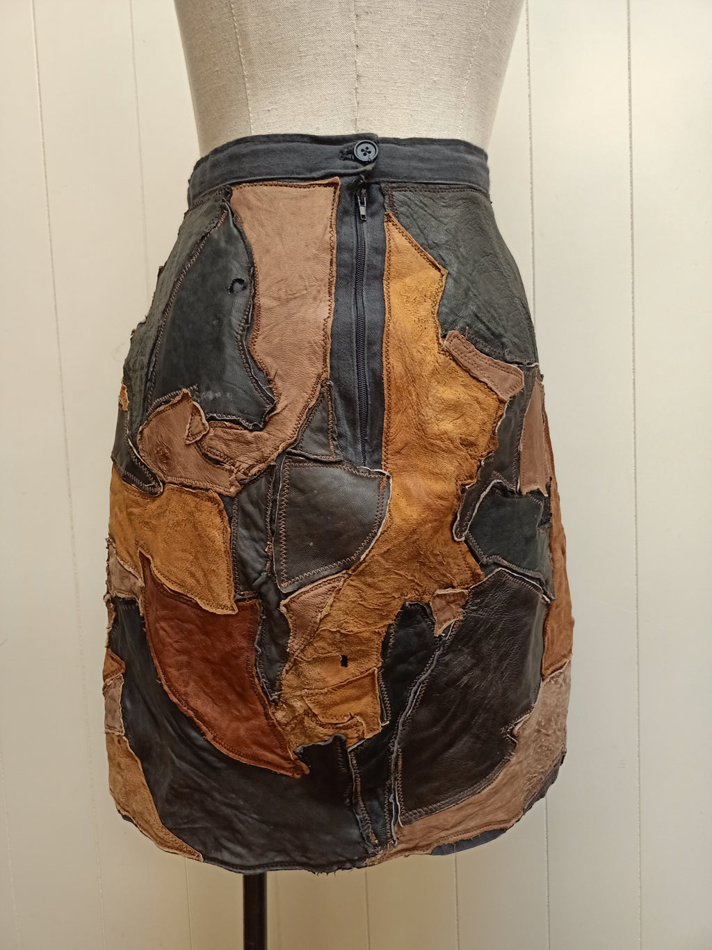 Vintage Leather Patchwork Skirt