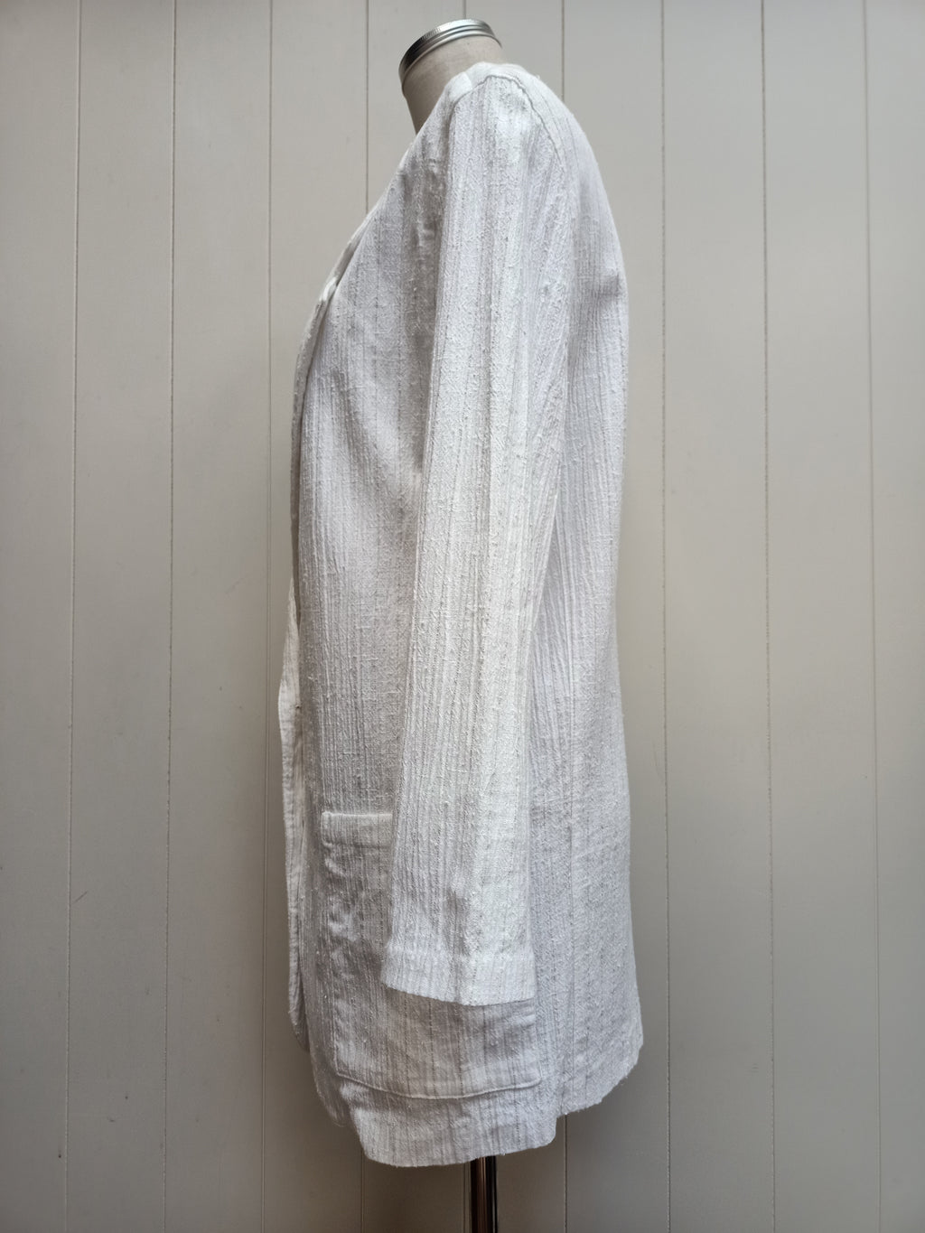 Vintage Crinkle Slub White Striped Blazer