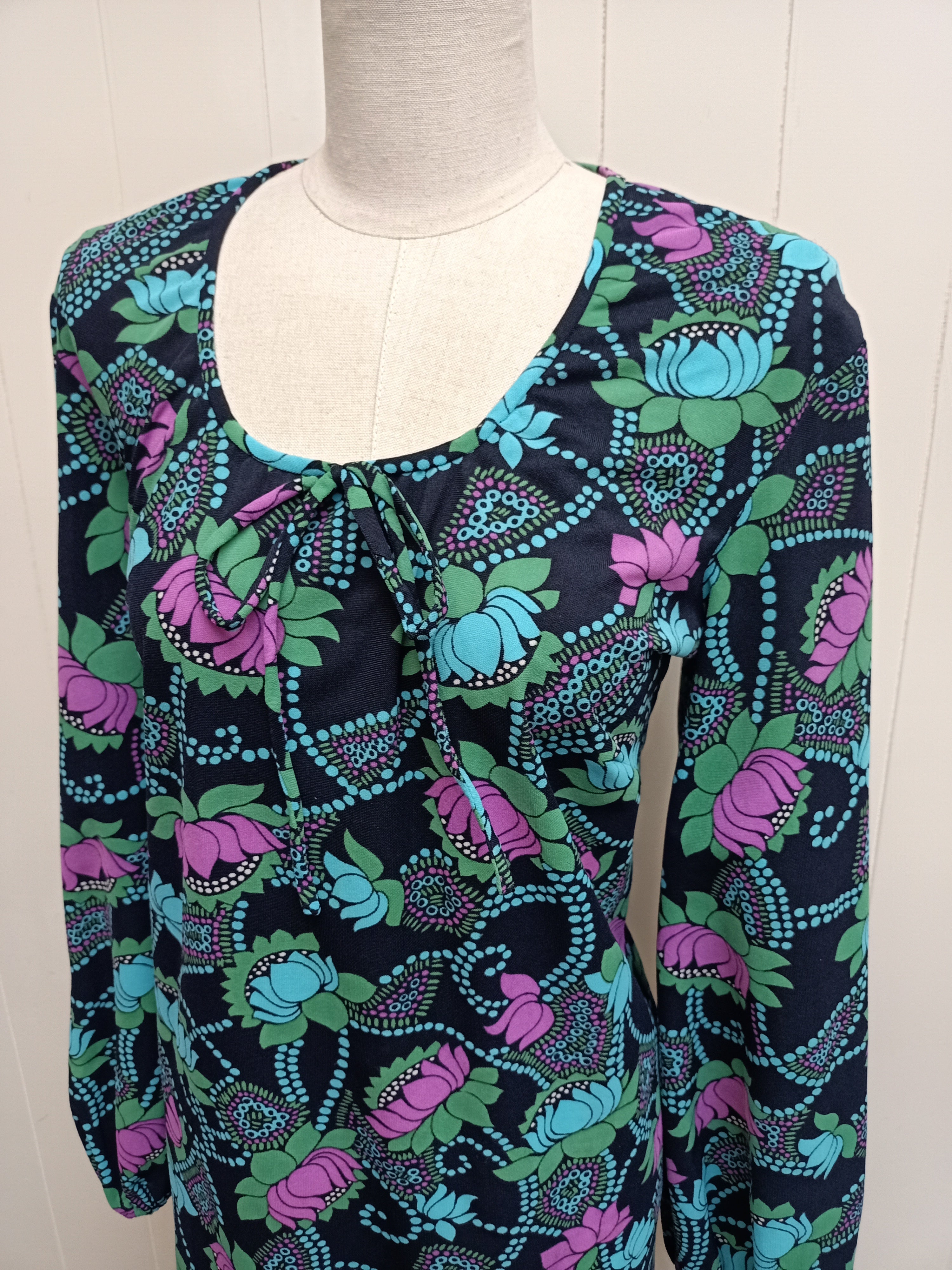Vintage Lotus Flower Maxi Dress