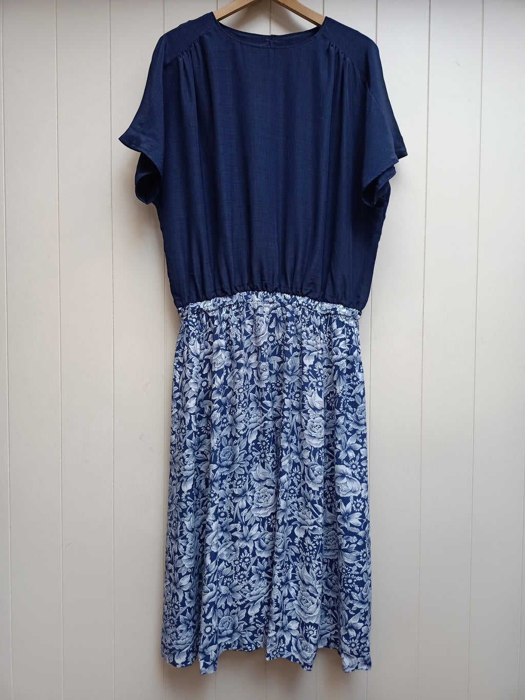 Vintage Solid & Floral Navy Dress