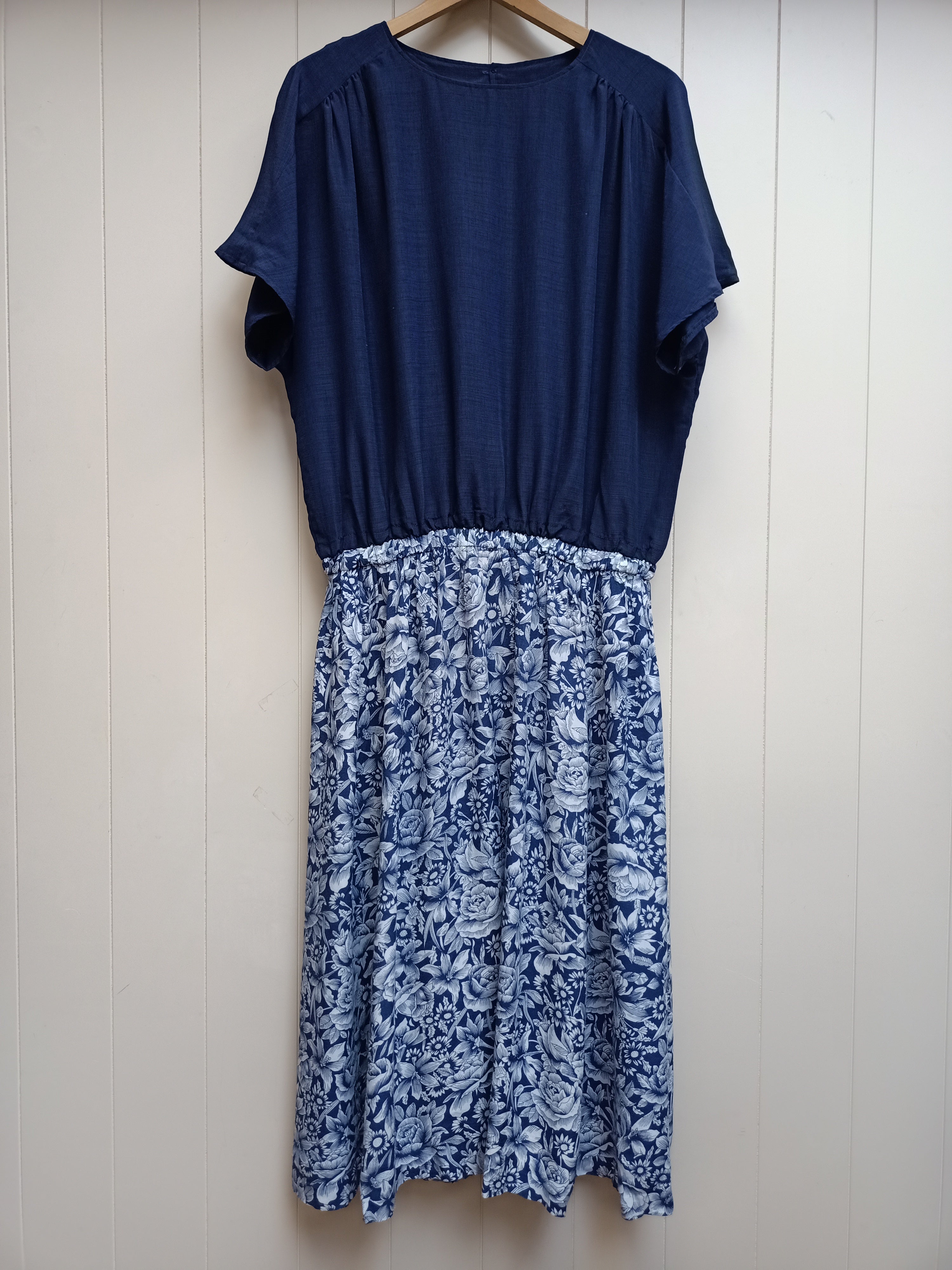 Vintage Solid & Floral Navy Dress