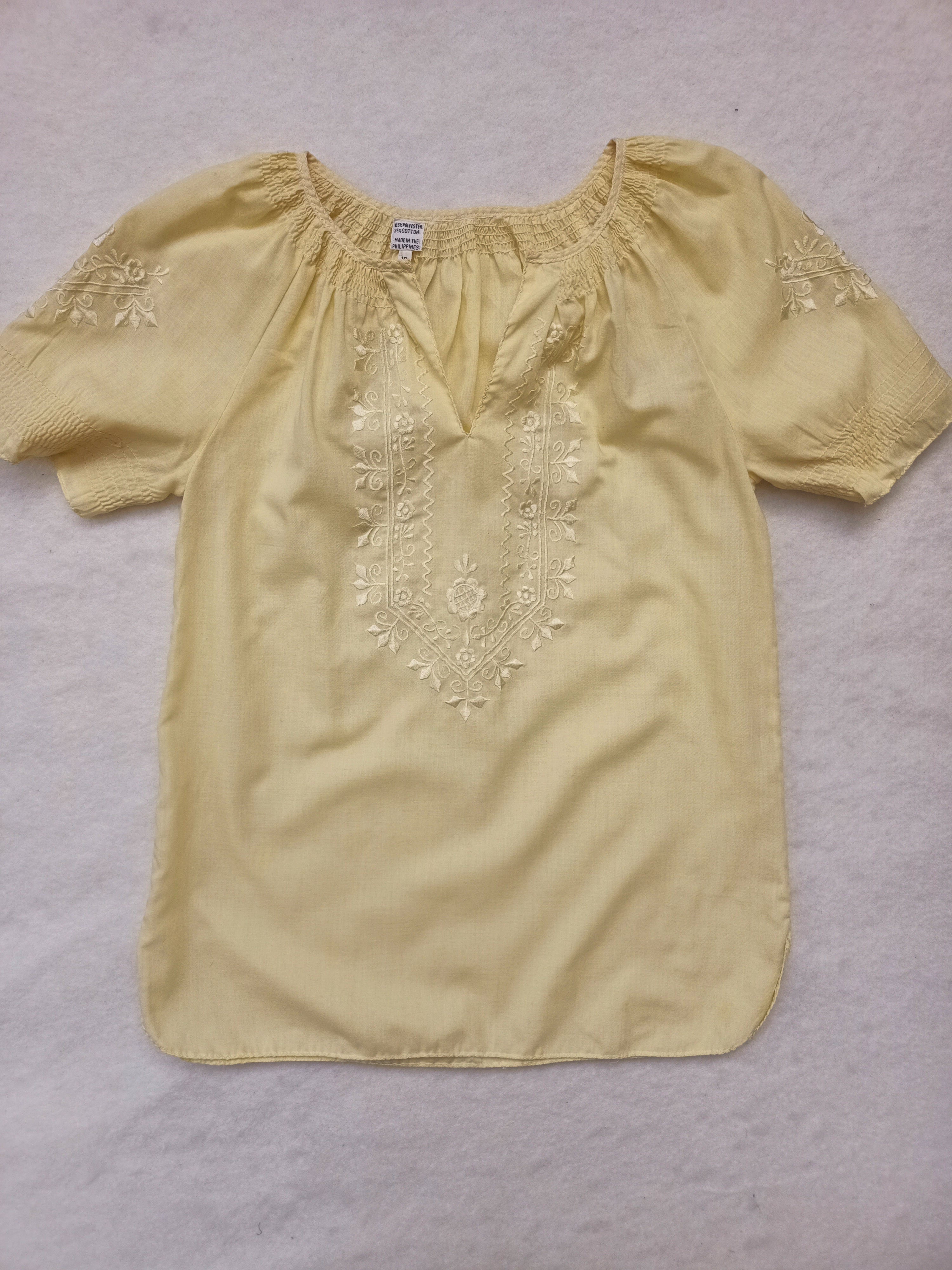 Vintage Yellow Embroidered Peasant Shirt