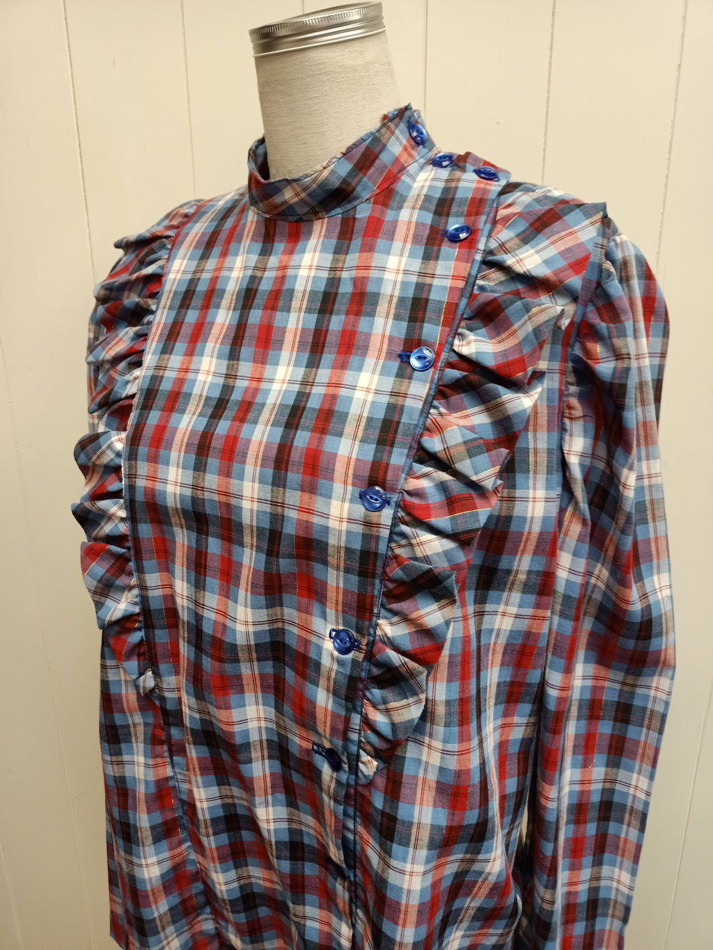 Vintage Plaid Ruffle Shirt