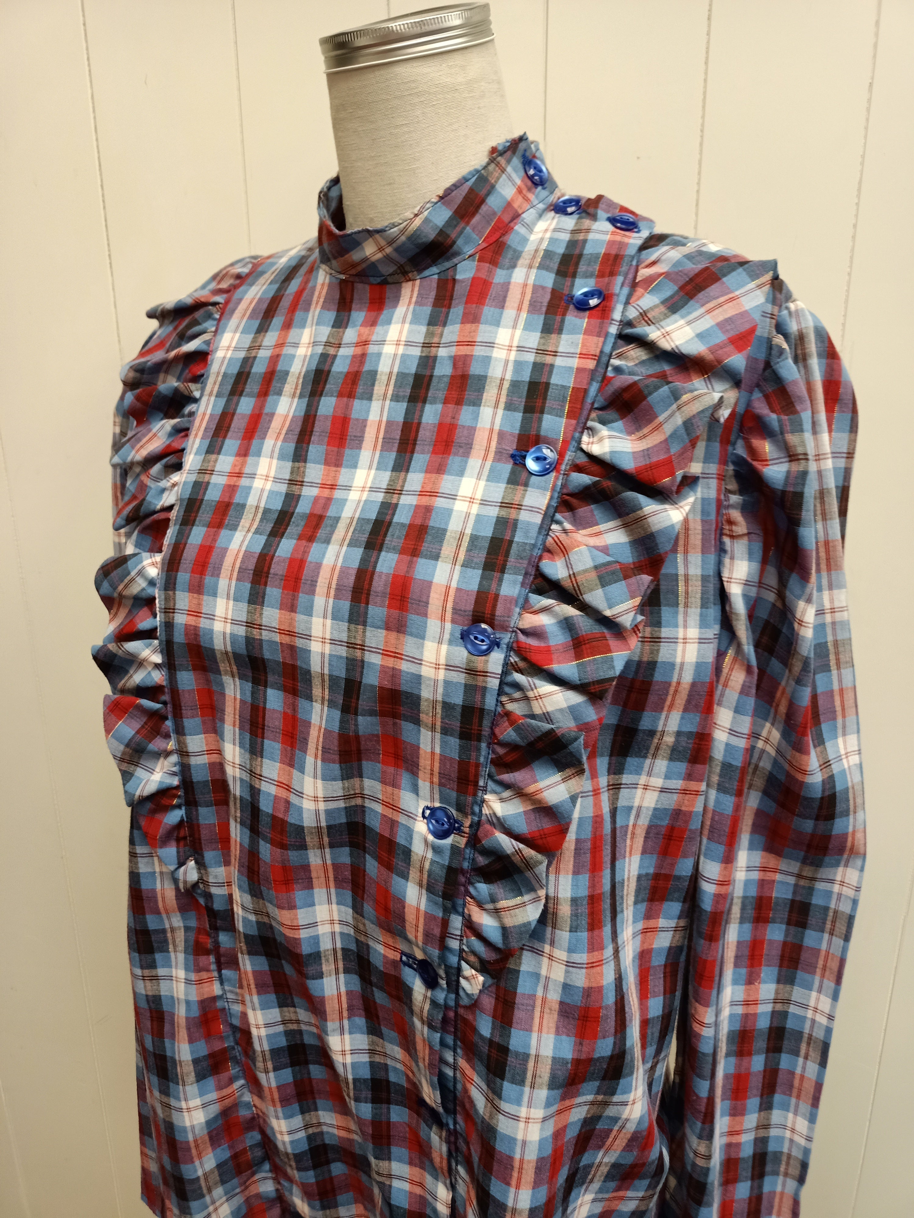 Vintage Plaid Ruffle Shirt