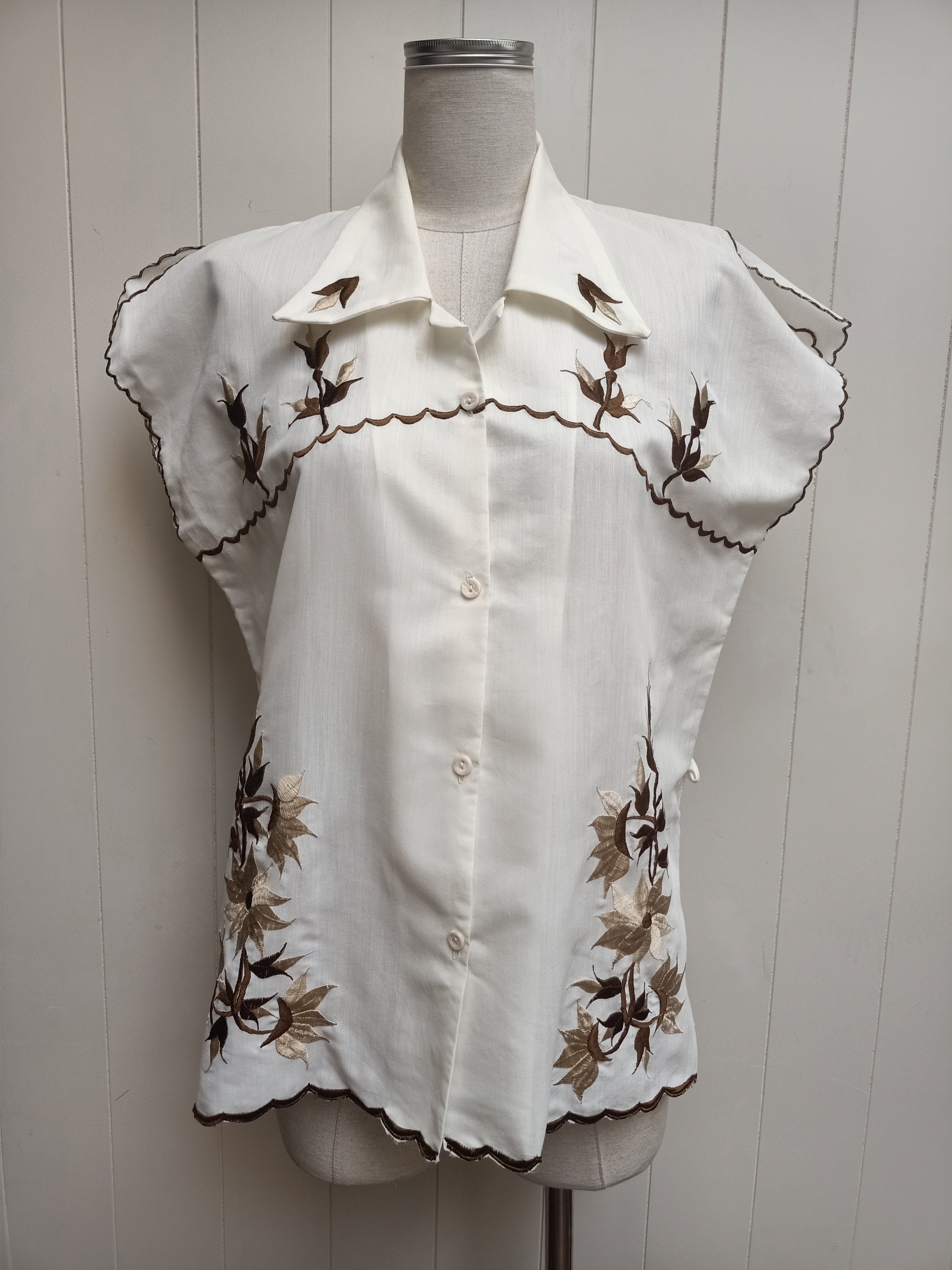 Vintage Cream with Brown Embroidered Shirt