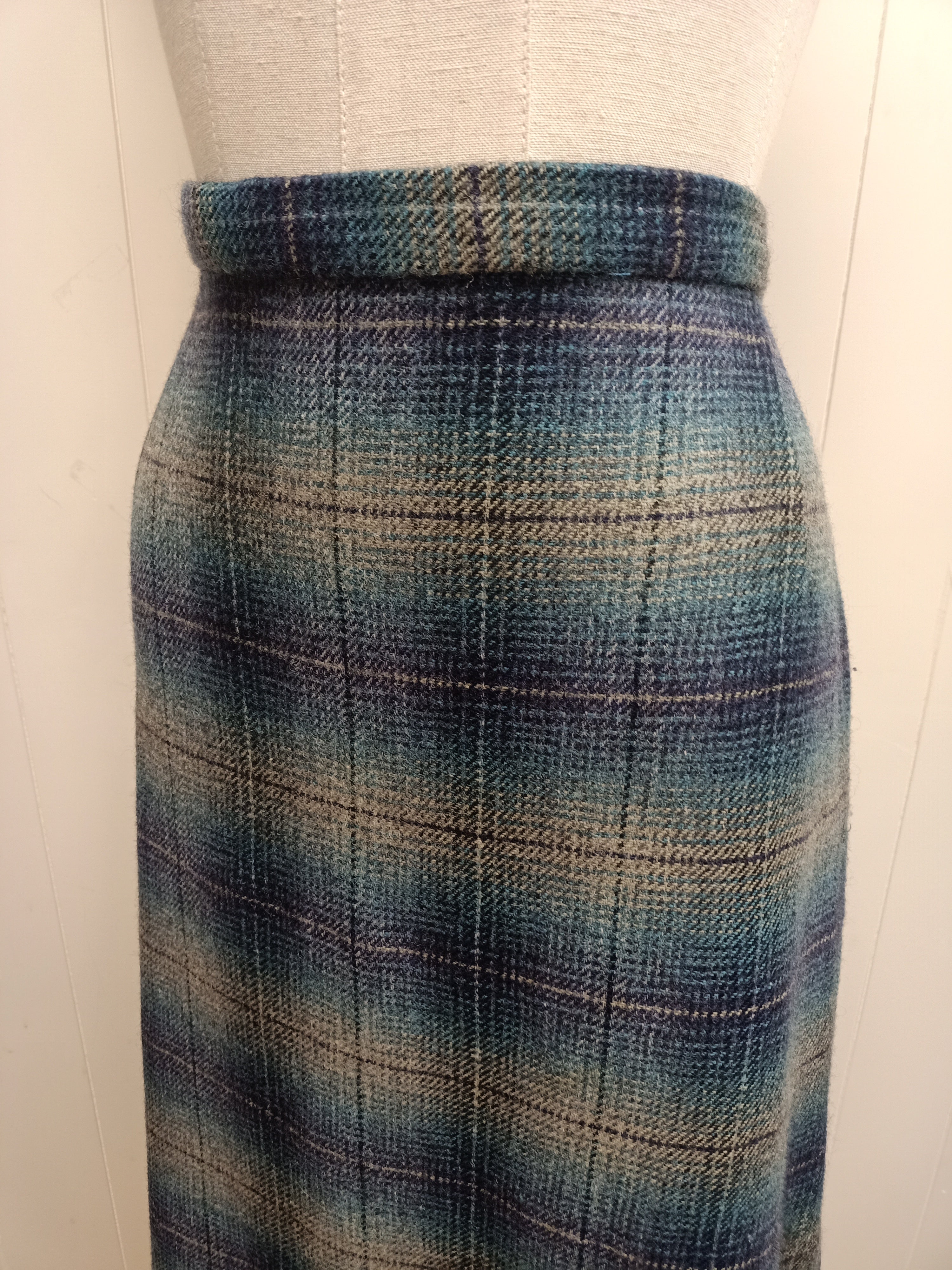 Vintage Teal & Navy Plaid Skirt