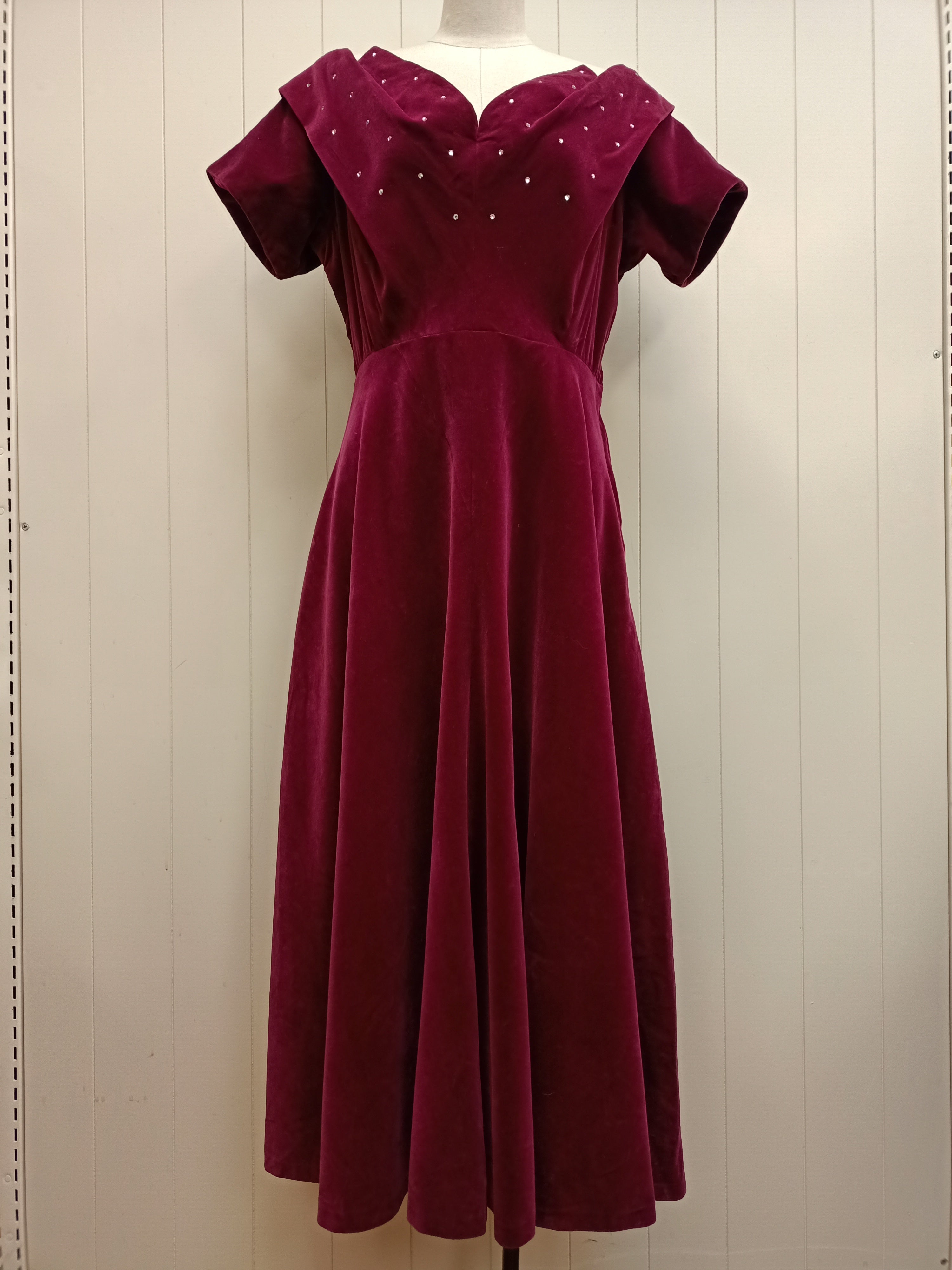 Vintage Hartnell Burgundy Velvet Dress