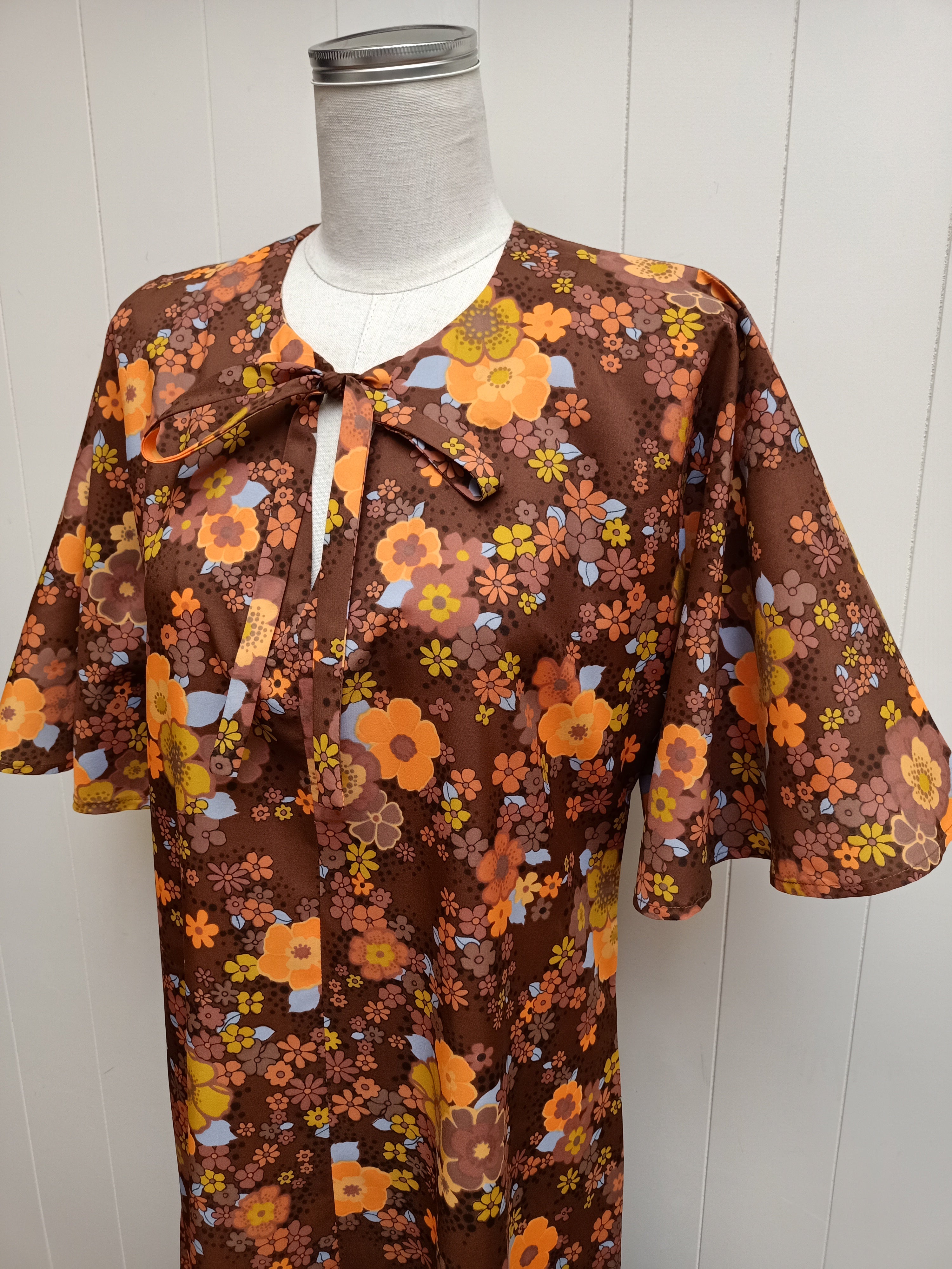 Vintage Orange Floral Maxi Dress