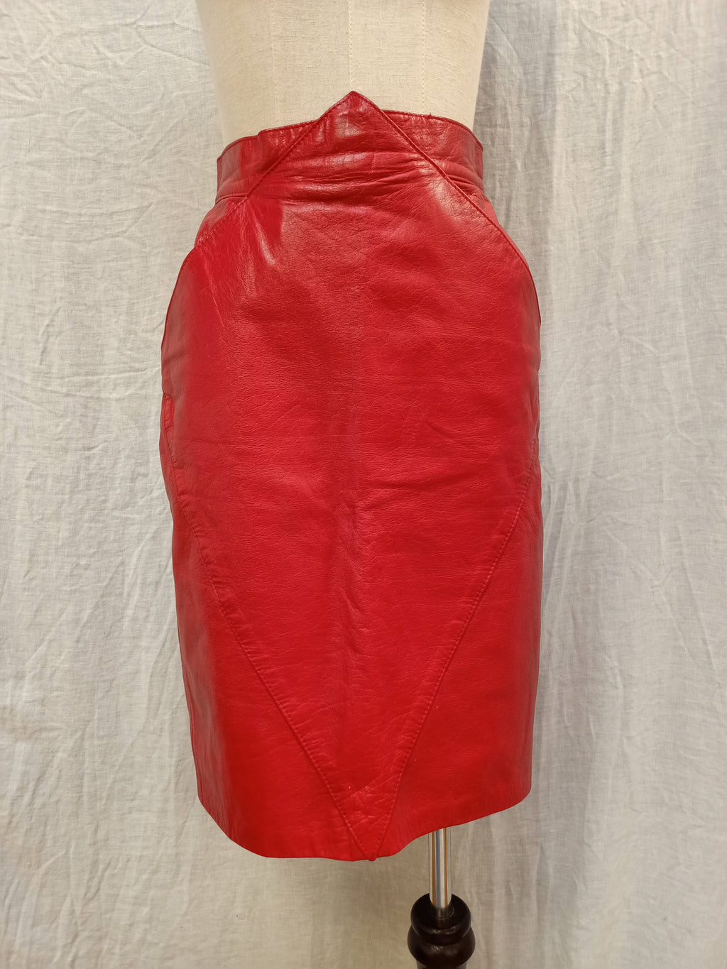 Red Retro Leather Skirt