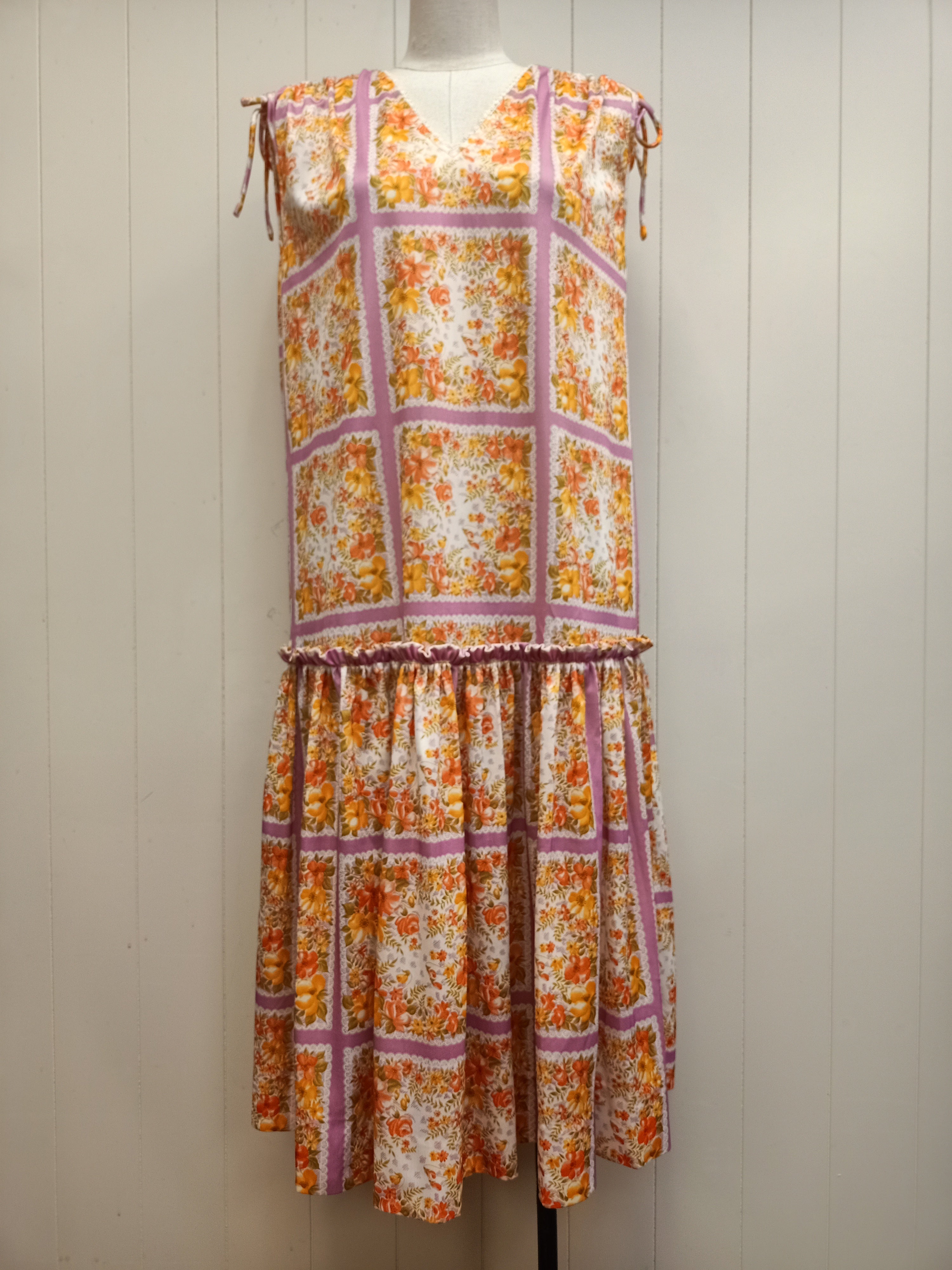 Vintage Floral Windowpane Dress