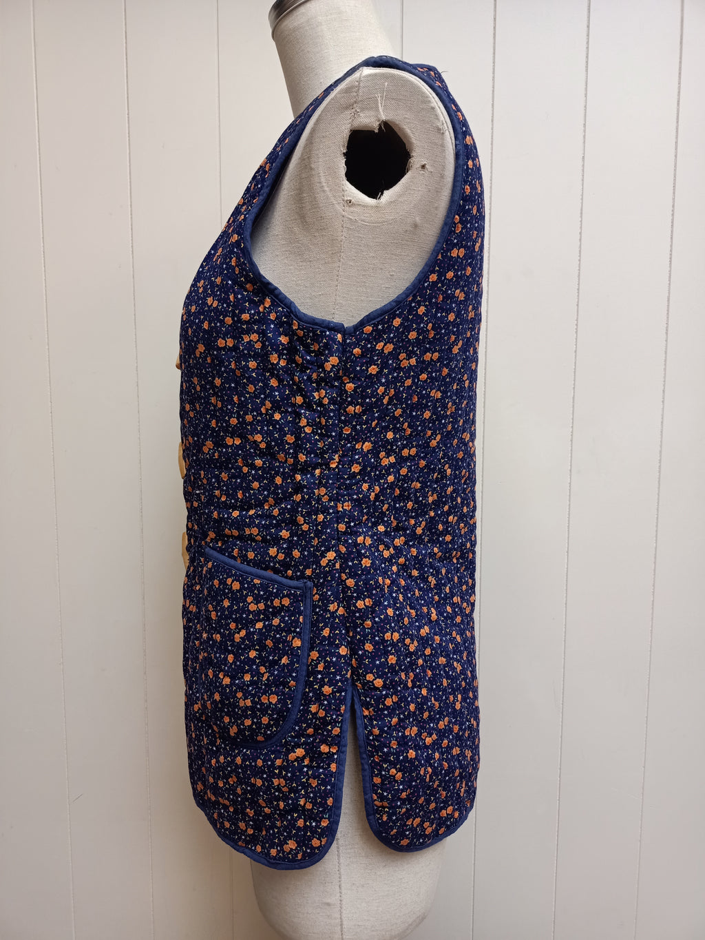 Vintage Navy Floral Puffer Vest