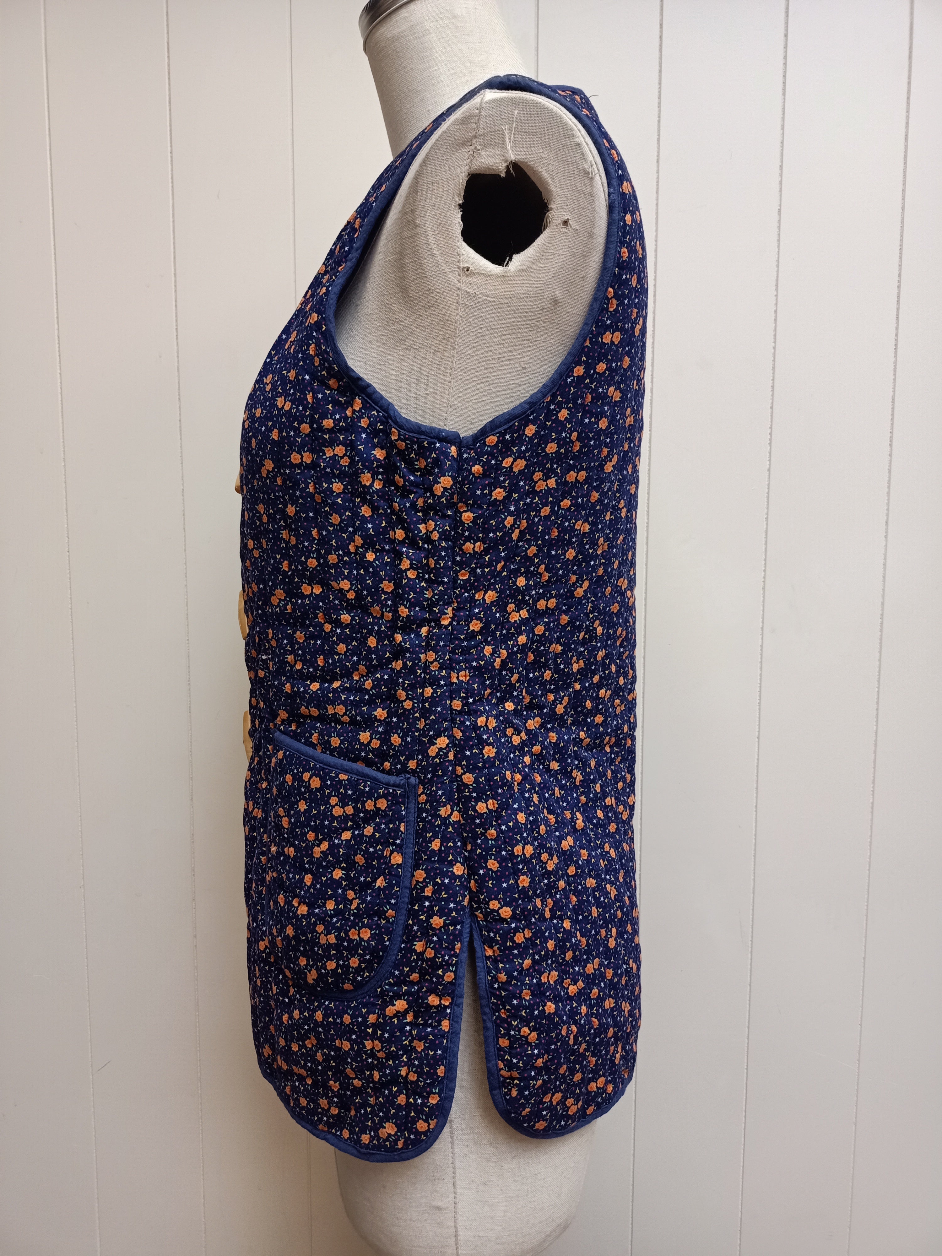 Vintage Navy Floral Puffer Vest