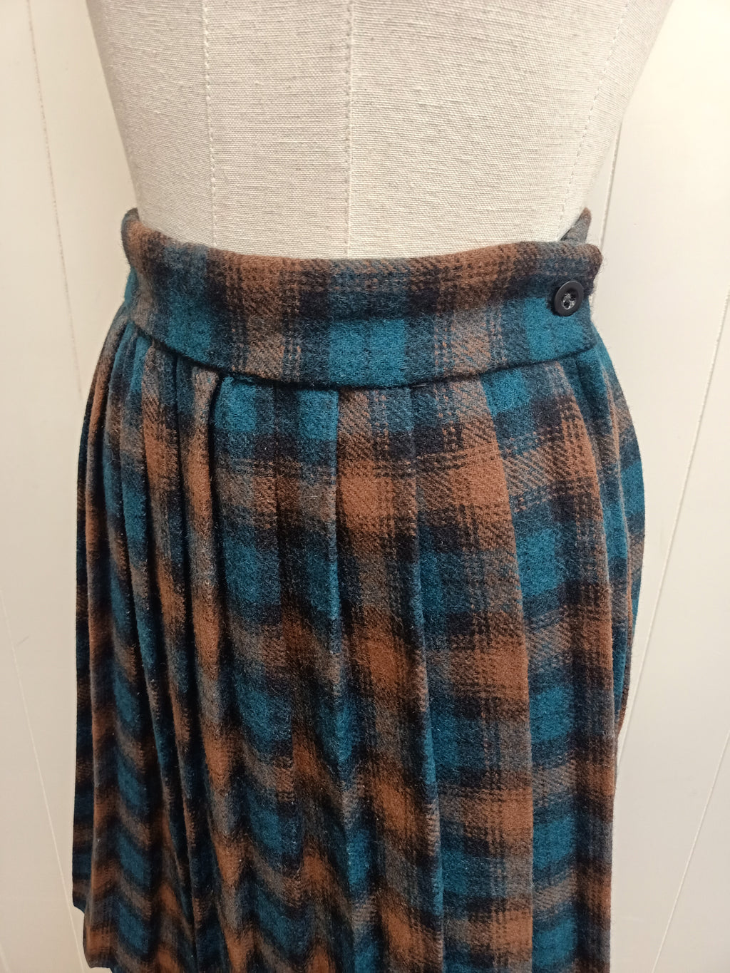 Vintage Teal And Brown Checkered Skirt