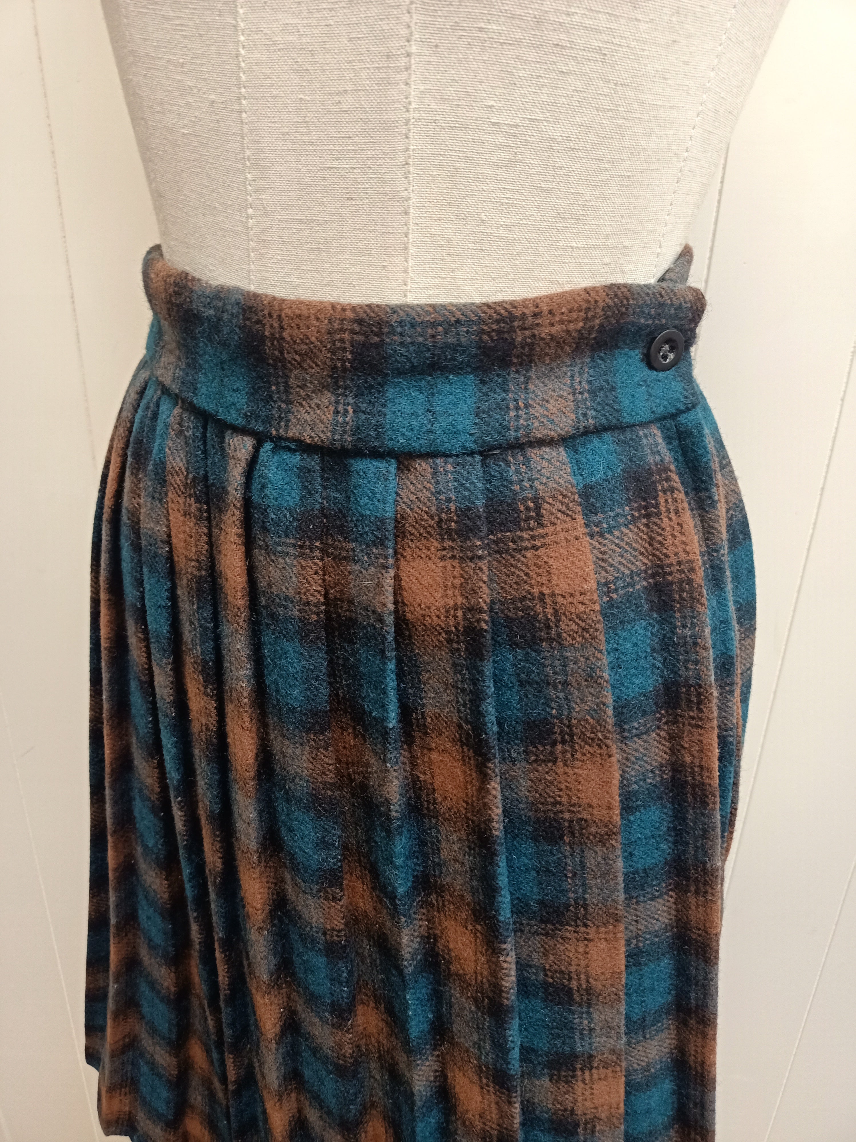 Vintage Teal And Brown Checkered Skirt