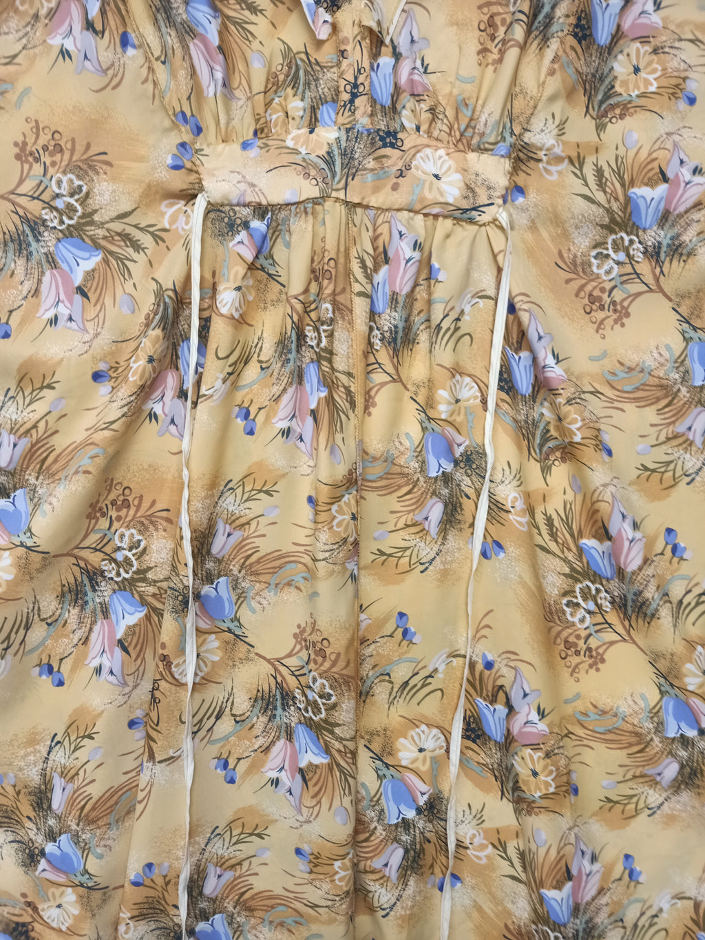 Vintage Light Yellow Floral Caftan Dress