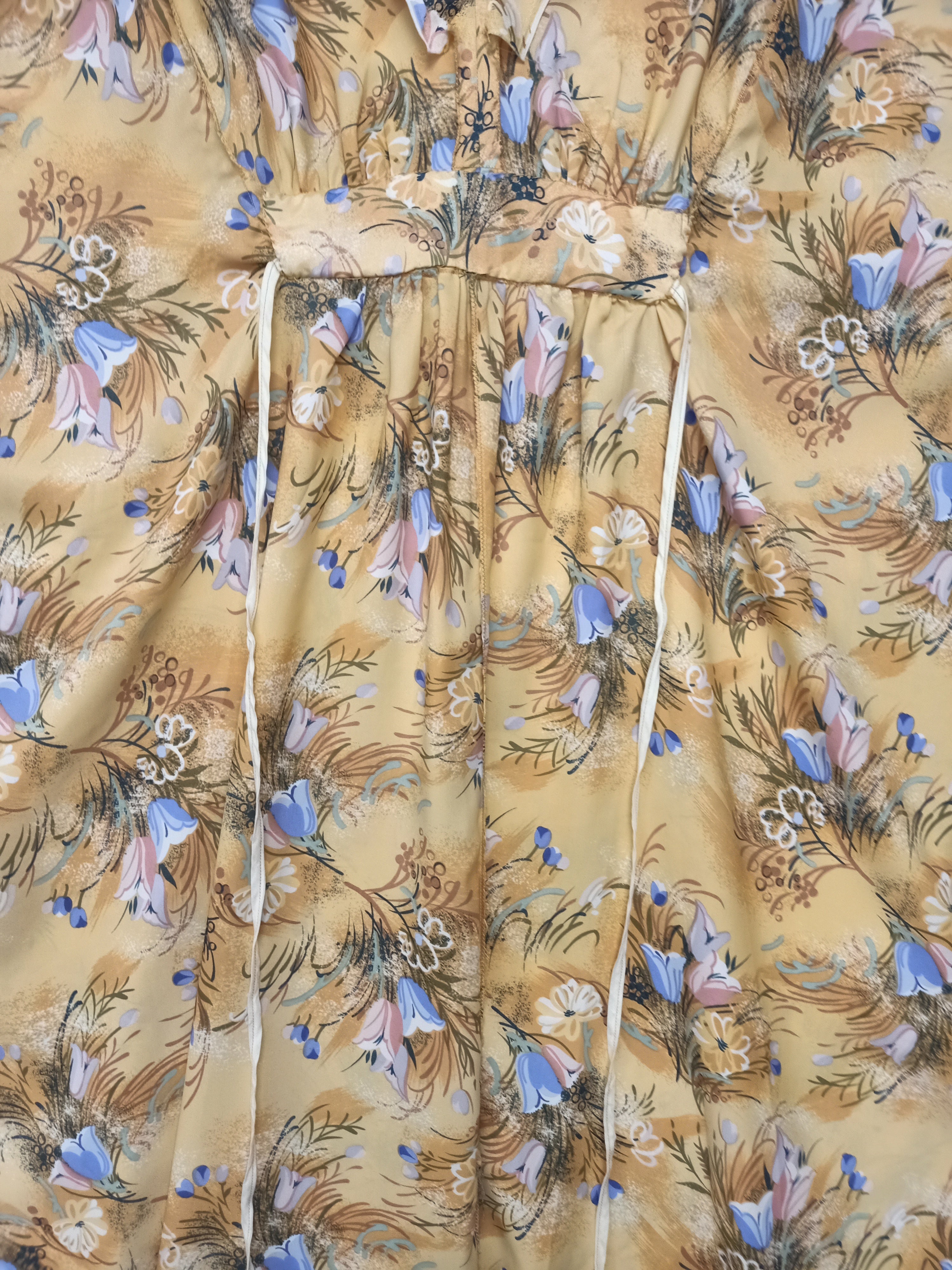 Vintage Light Yellow Floral Caftan Dress