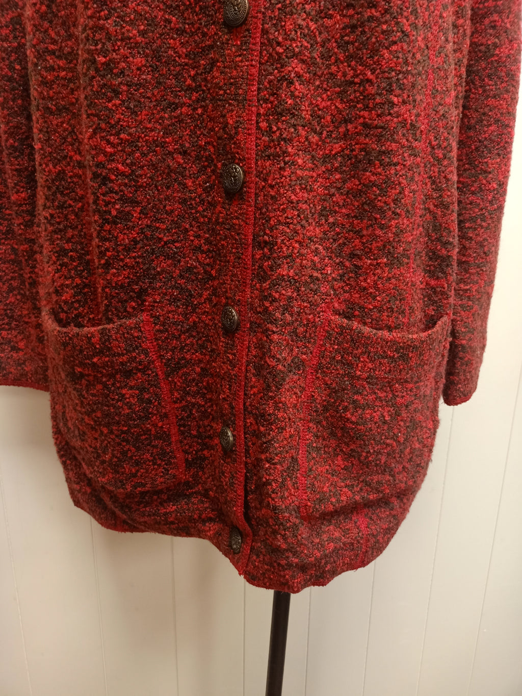 Retro Red Boucle Cardigan