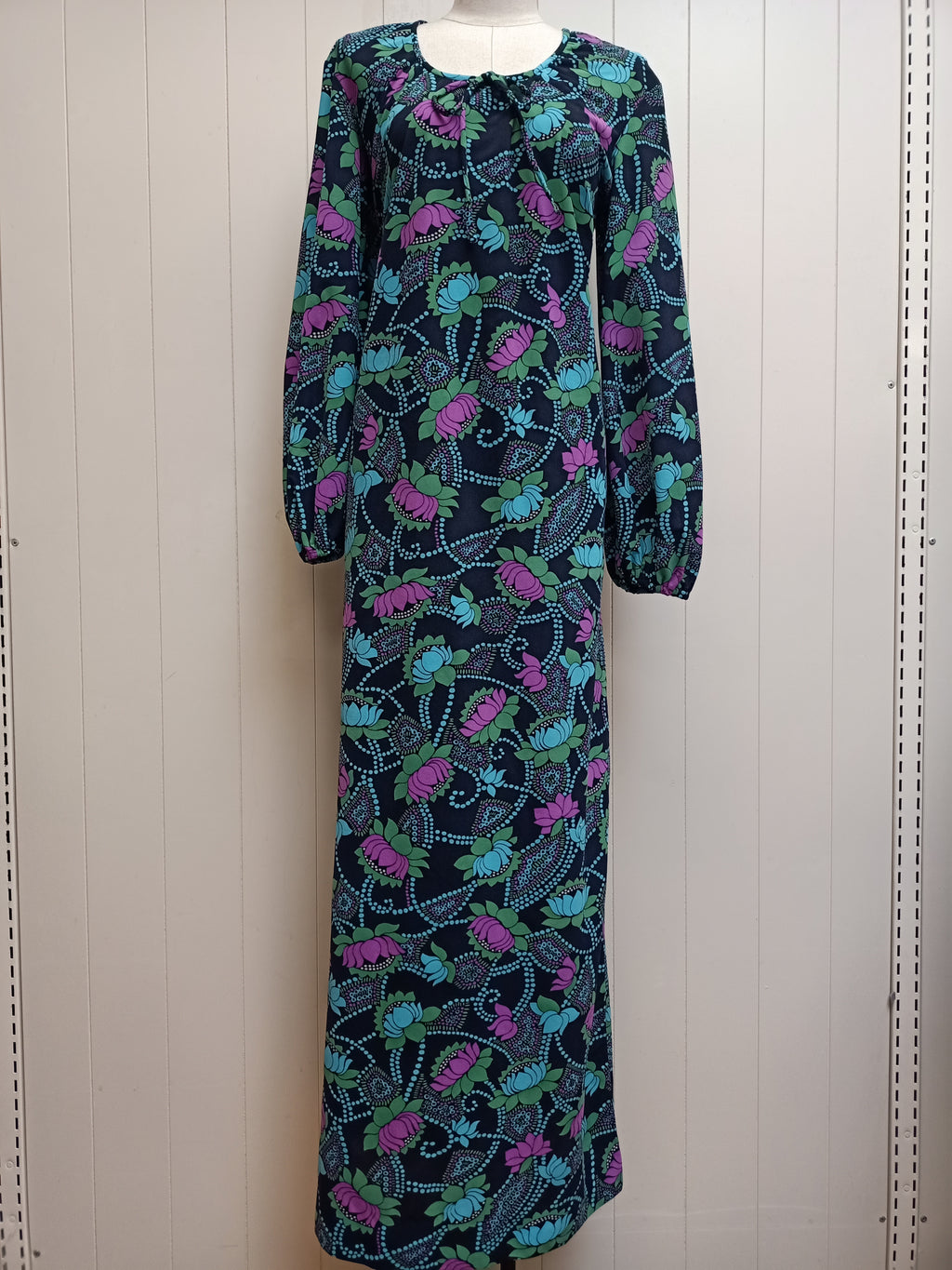 Vintage Lotus Flower Maxi Dress