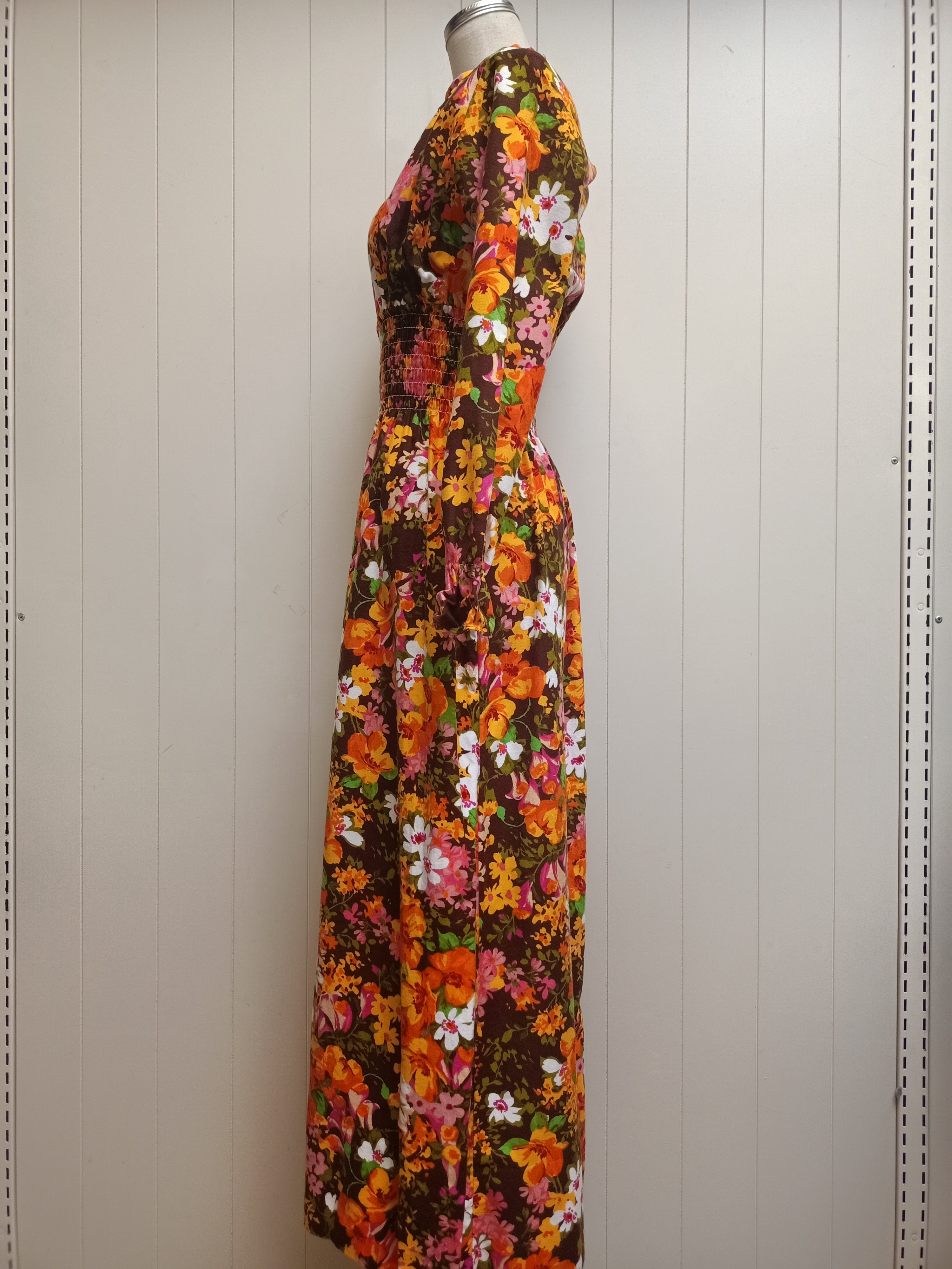 Vintage Floral Shirred Maxi Dress