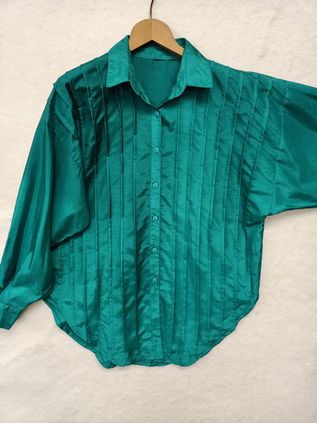 Vintage Teal Green Pintucked Shirt