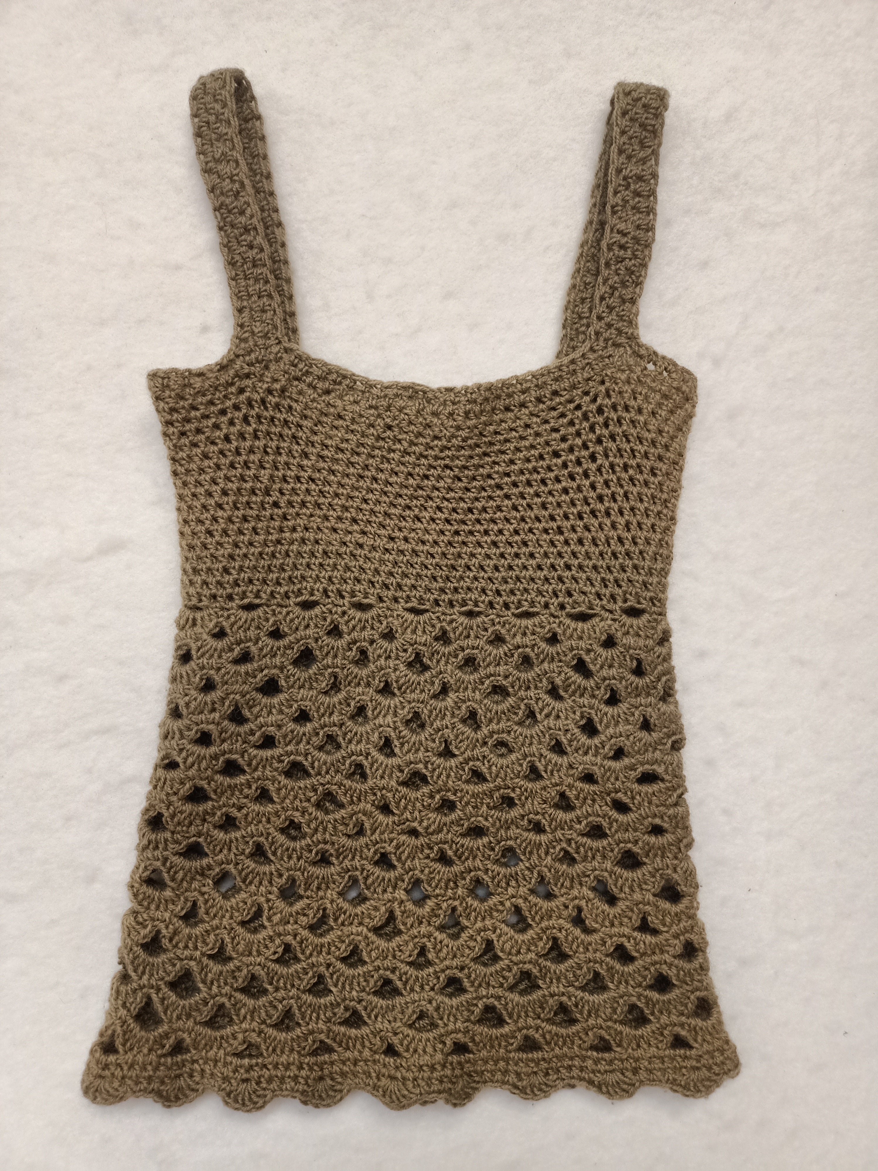 Retro Khaki Green Crochet Shirt