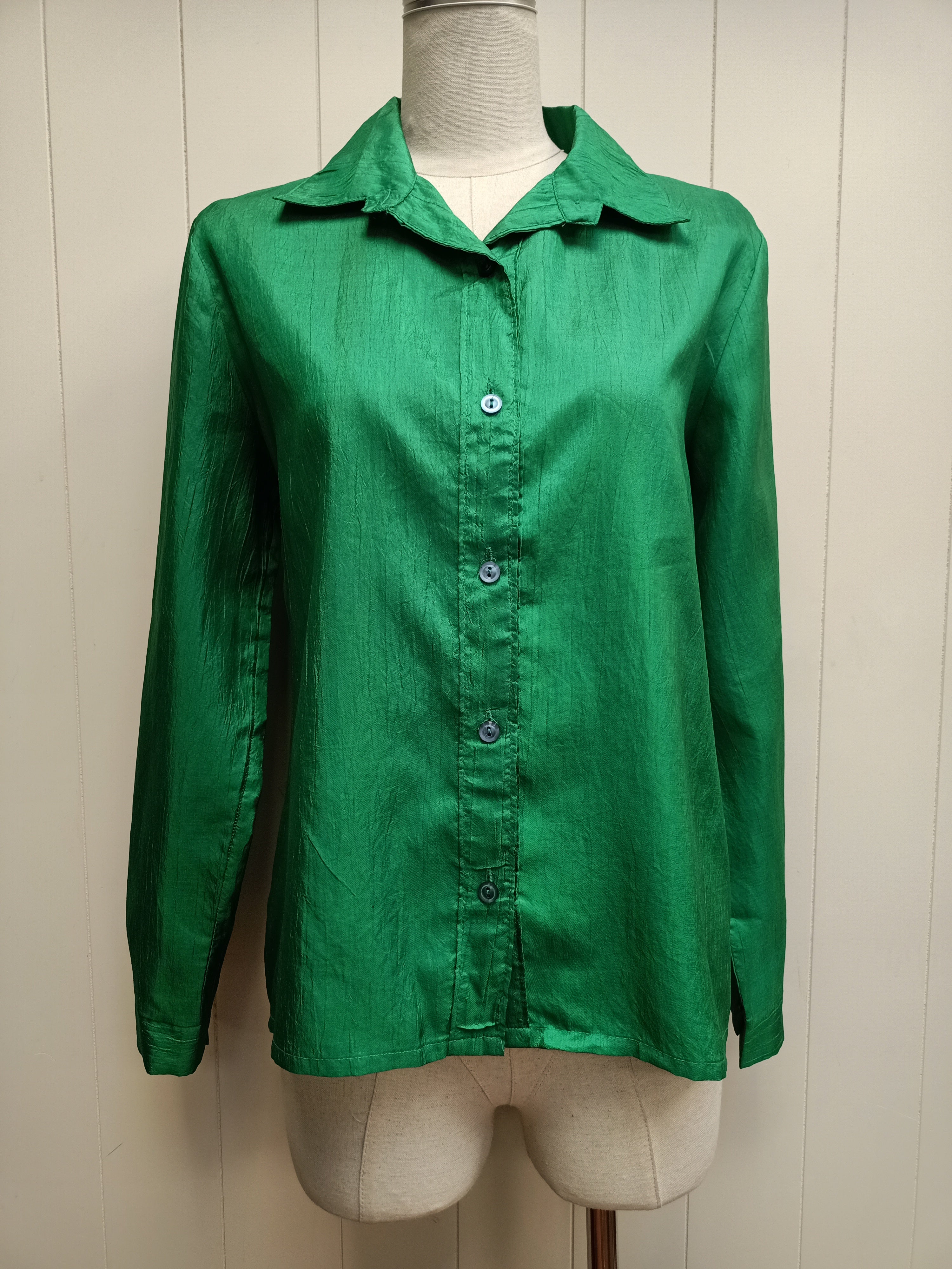 Vintage Green Crushed Satin Shirt