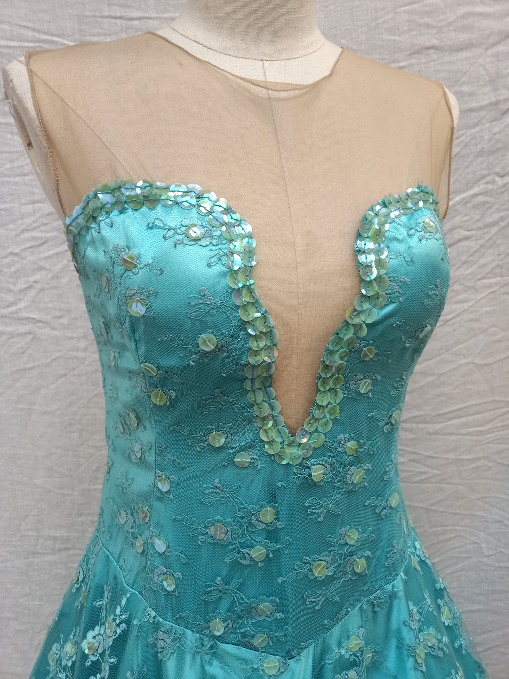 Turquoise Lace Bedazzled Dress