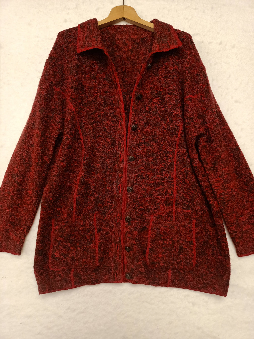 Retro Red Boucle Cardigan