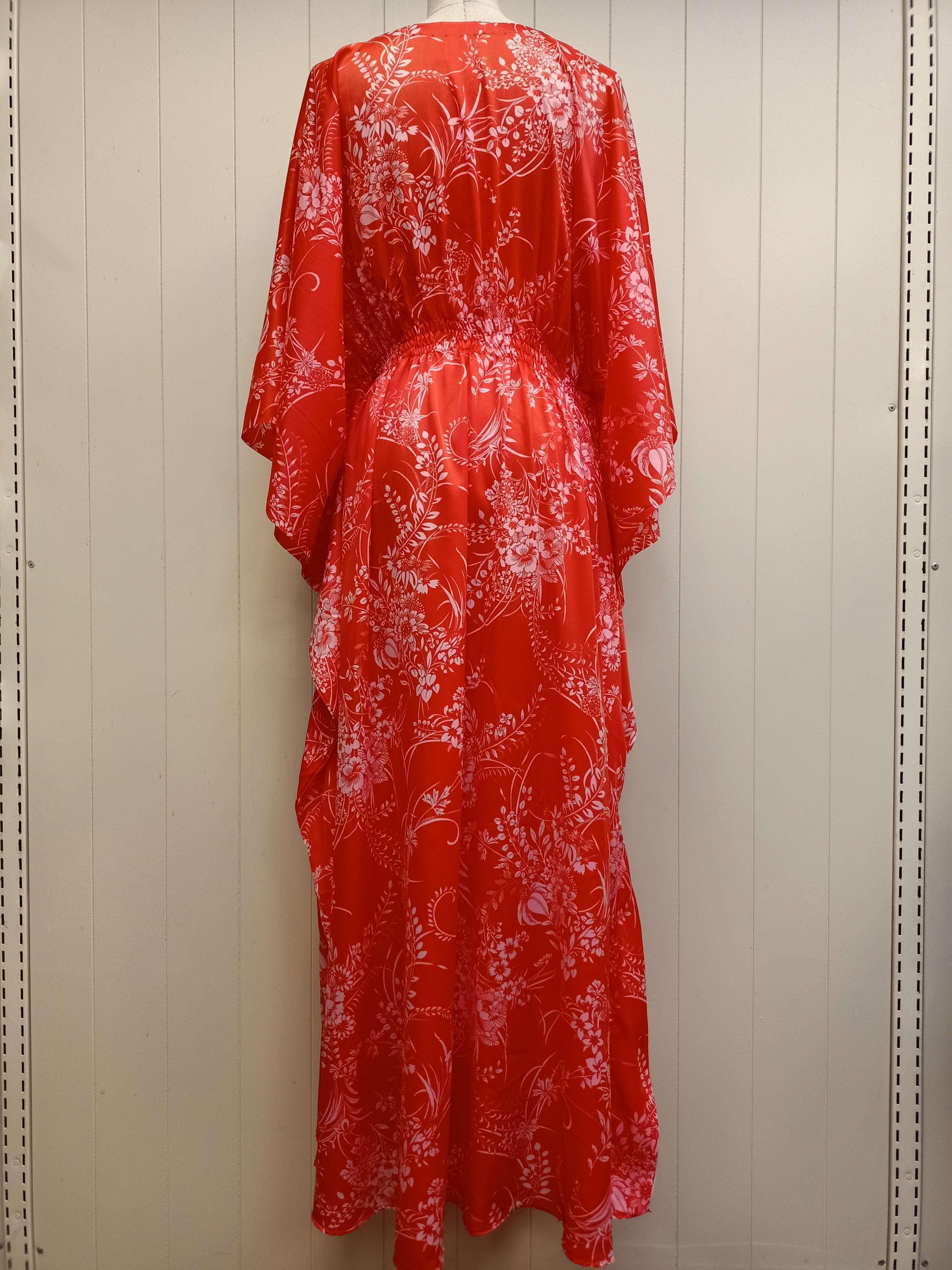 Vintage Orange Floral Caftan Maxi Dress