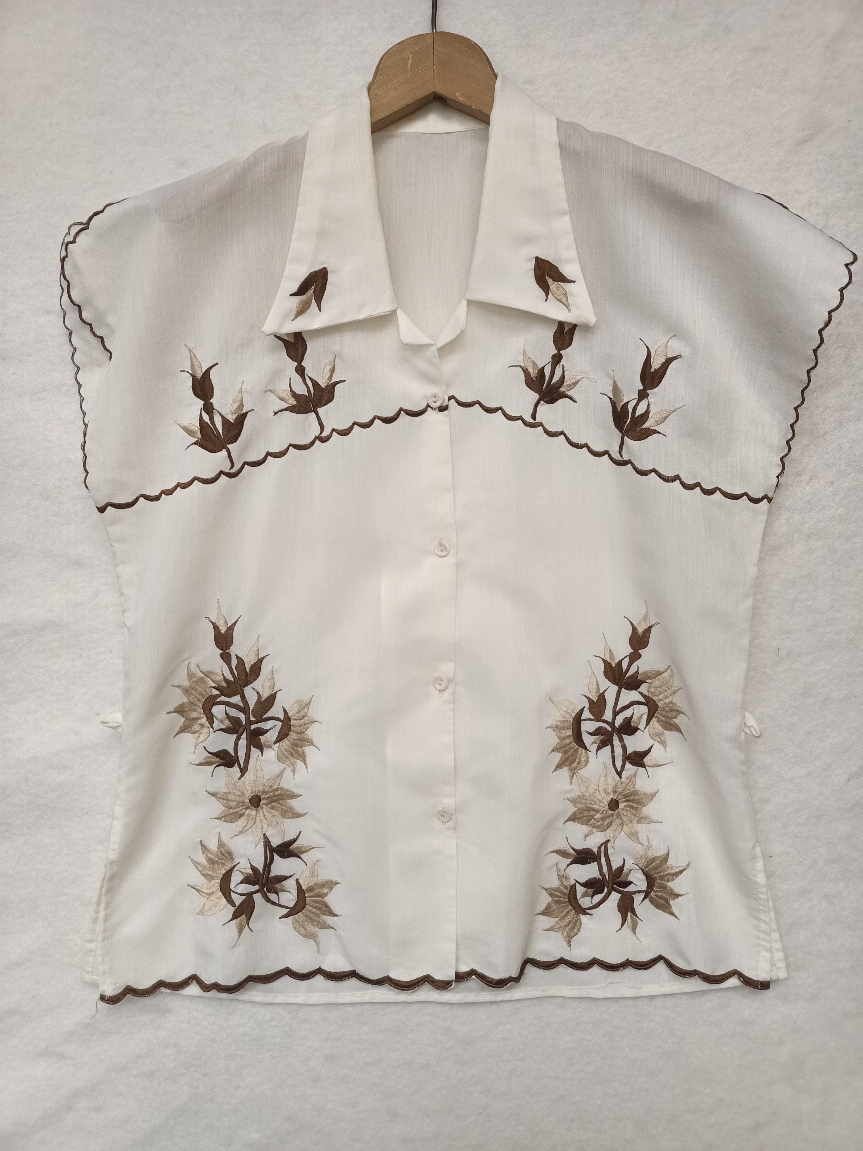 Vintage Cream with Brown Embroidered Shirt