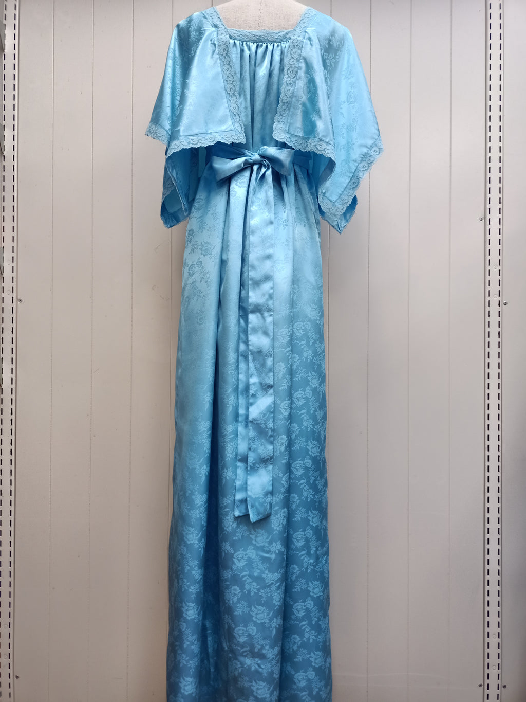 Vintage Blue Satin Brocade Maxi Dress