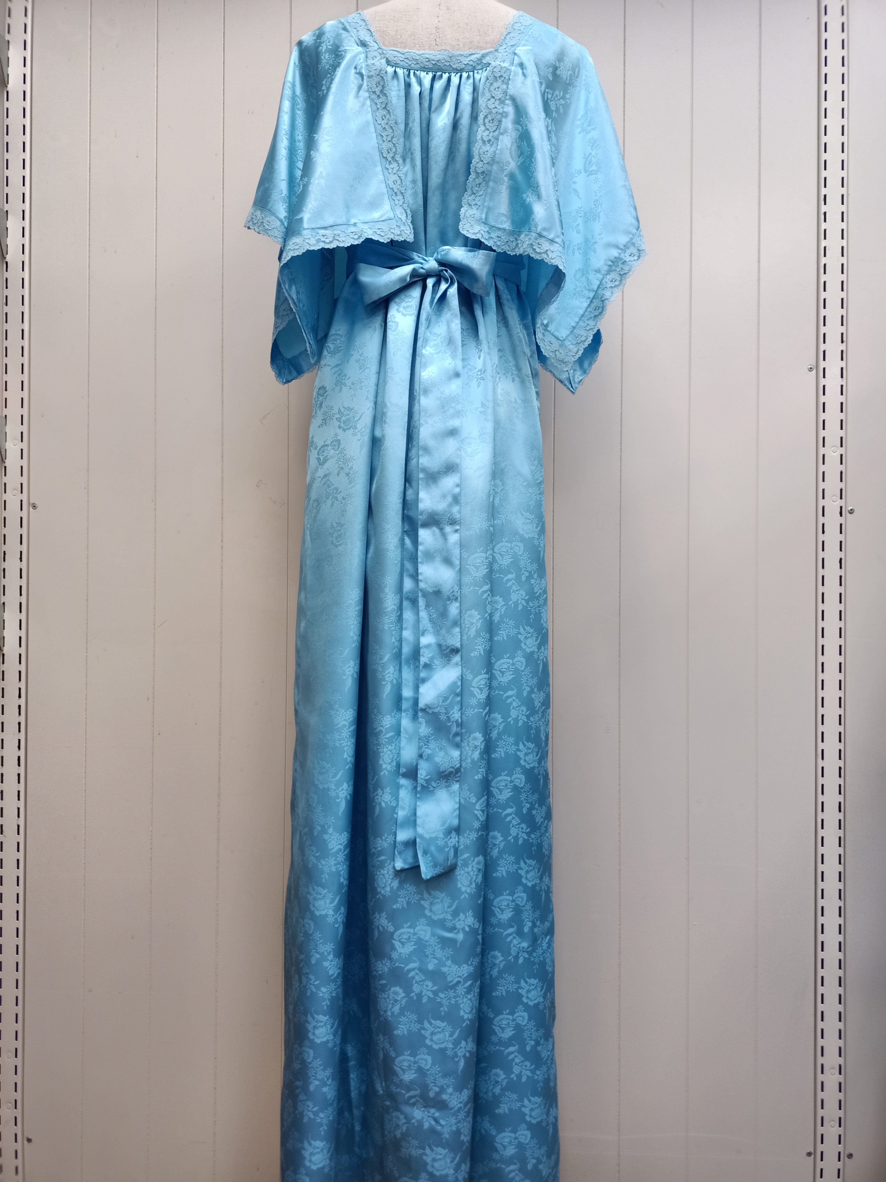 Vintage Blue Satin Brocade Maxi Dress