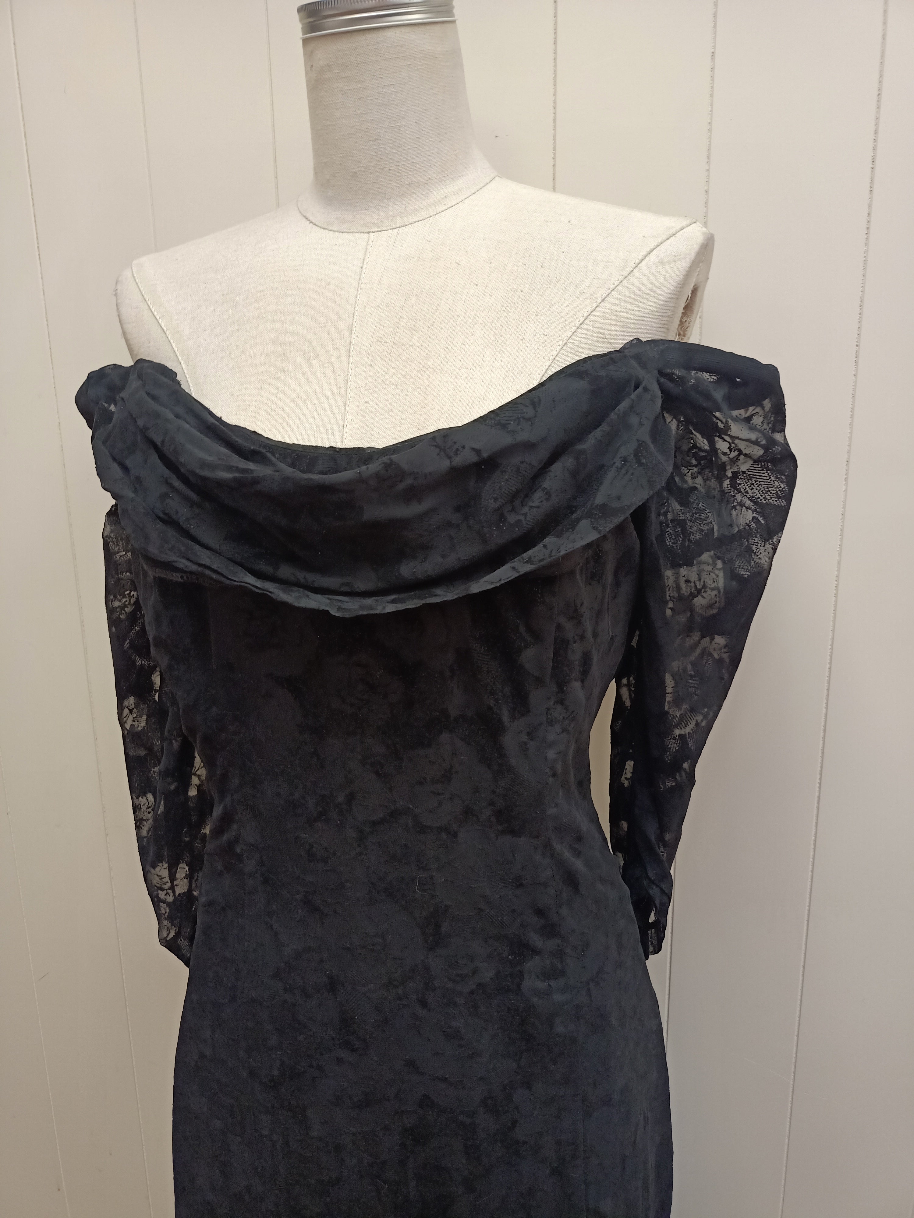 Vintage Black Floral Off Shoulder Dress