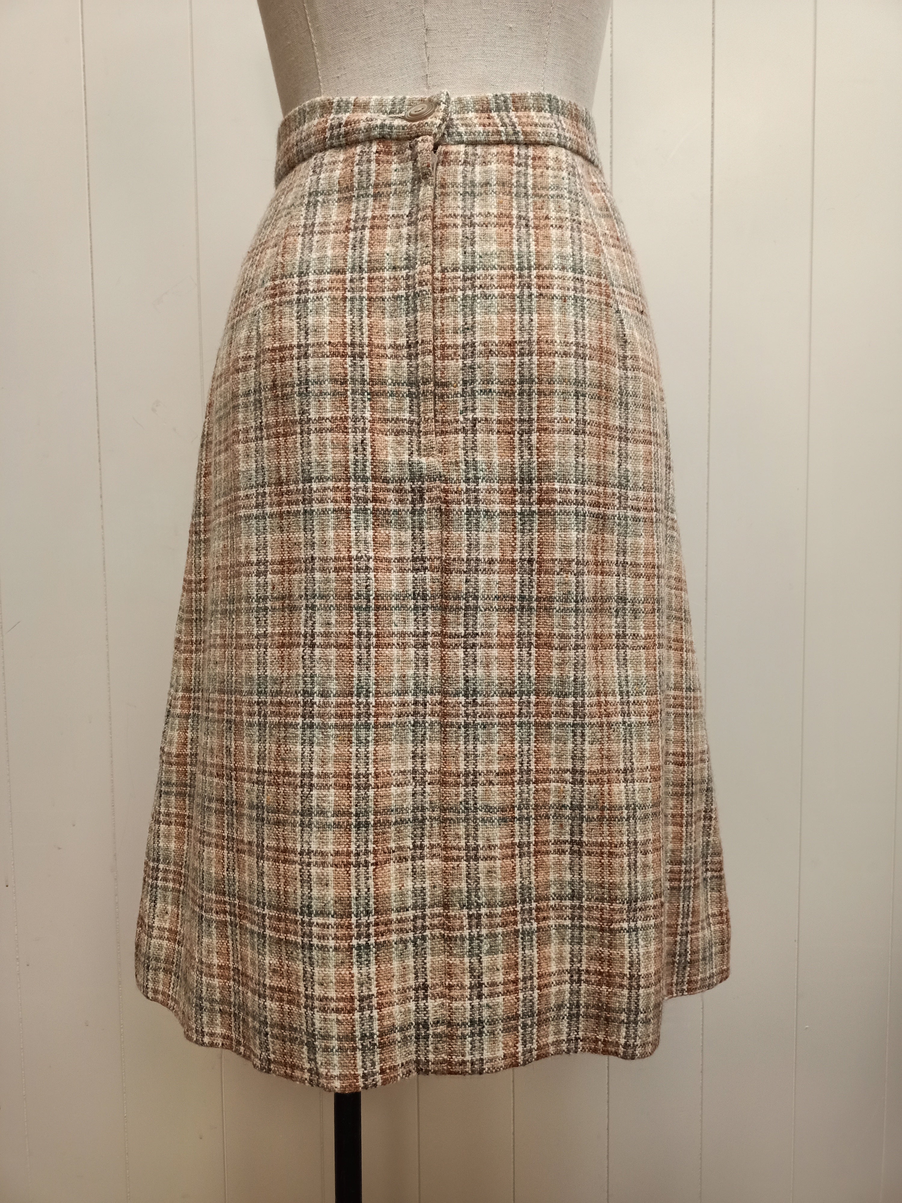 Vintage Cream, Rust & Green Plaid Skirt