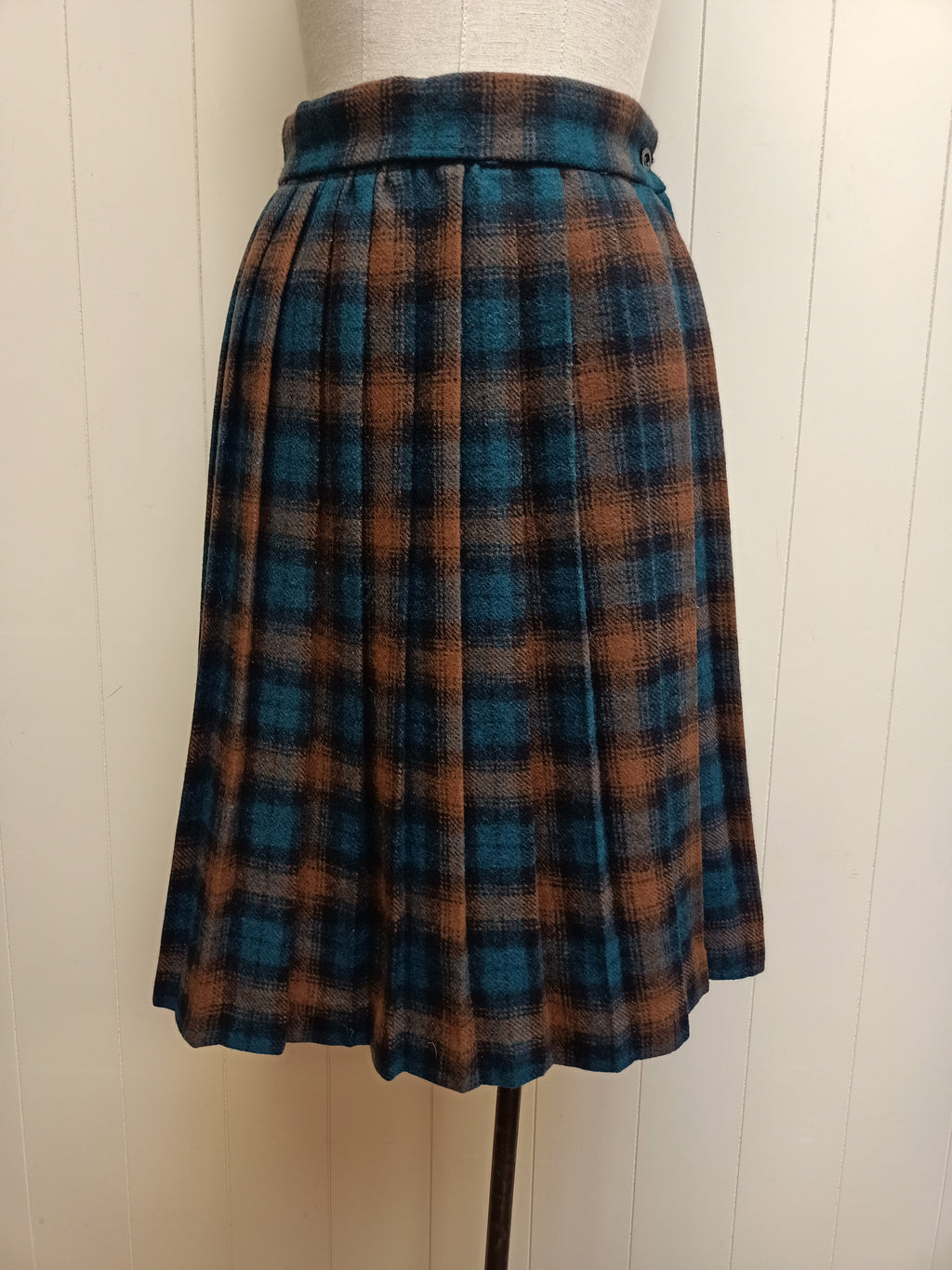 Vintage Teal And Brown Checkered Skirt