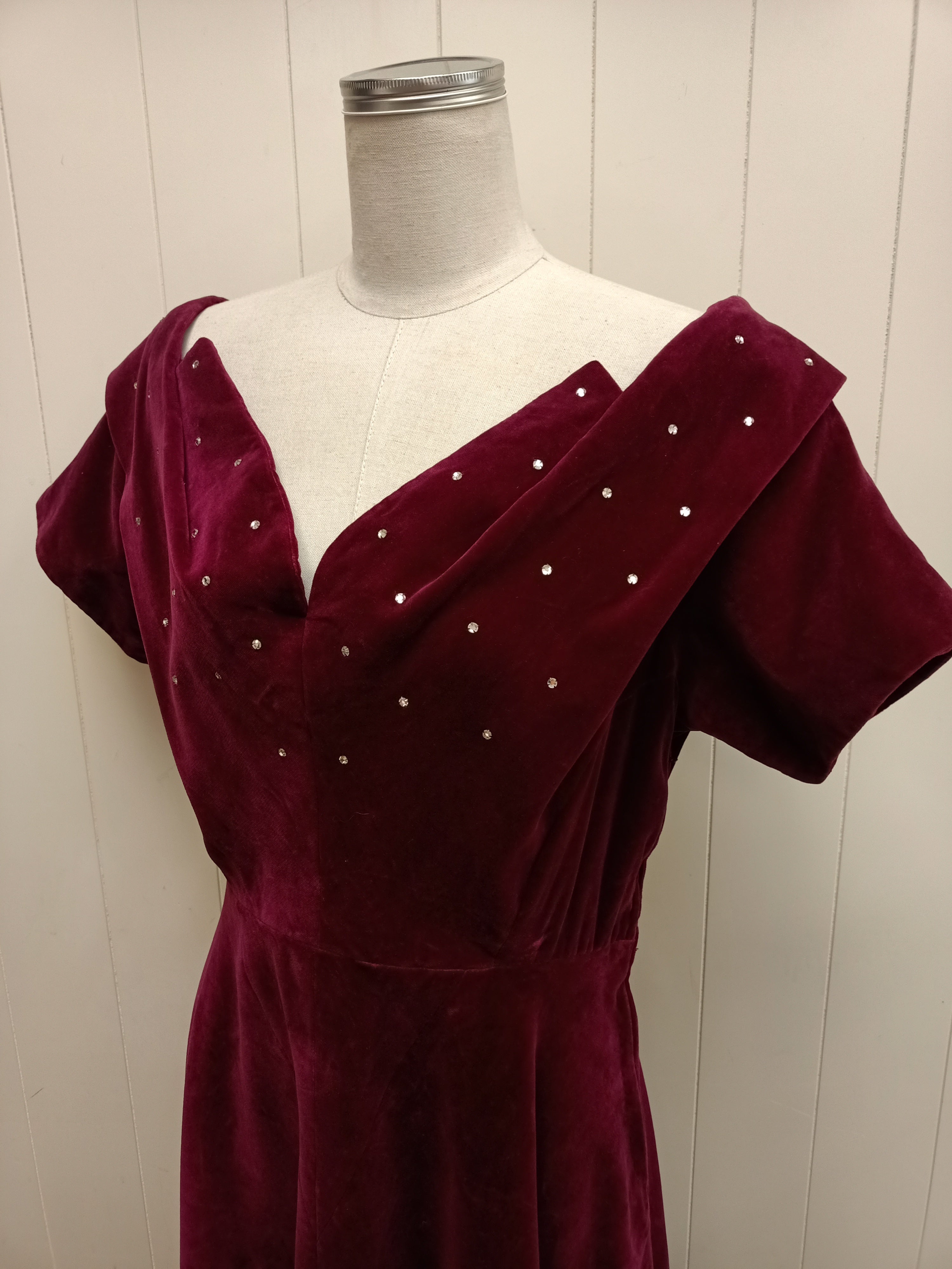 Vintage Hartnell Burgundy Velvet Dress