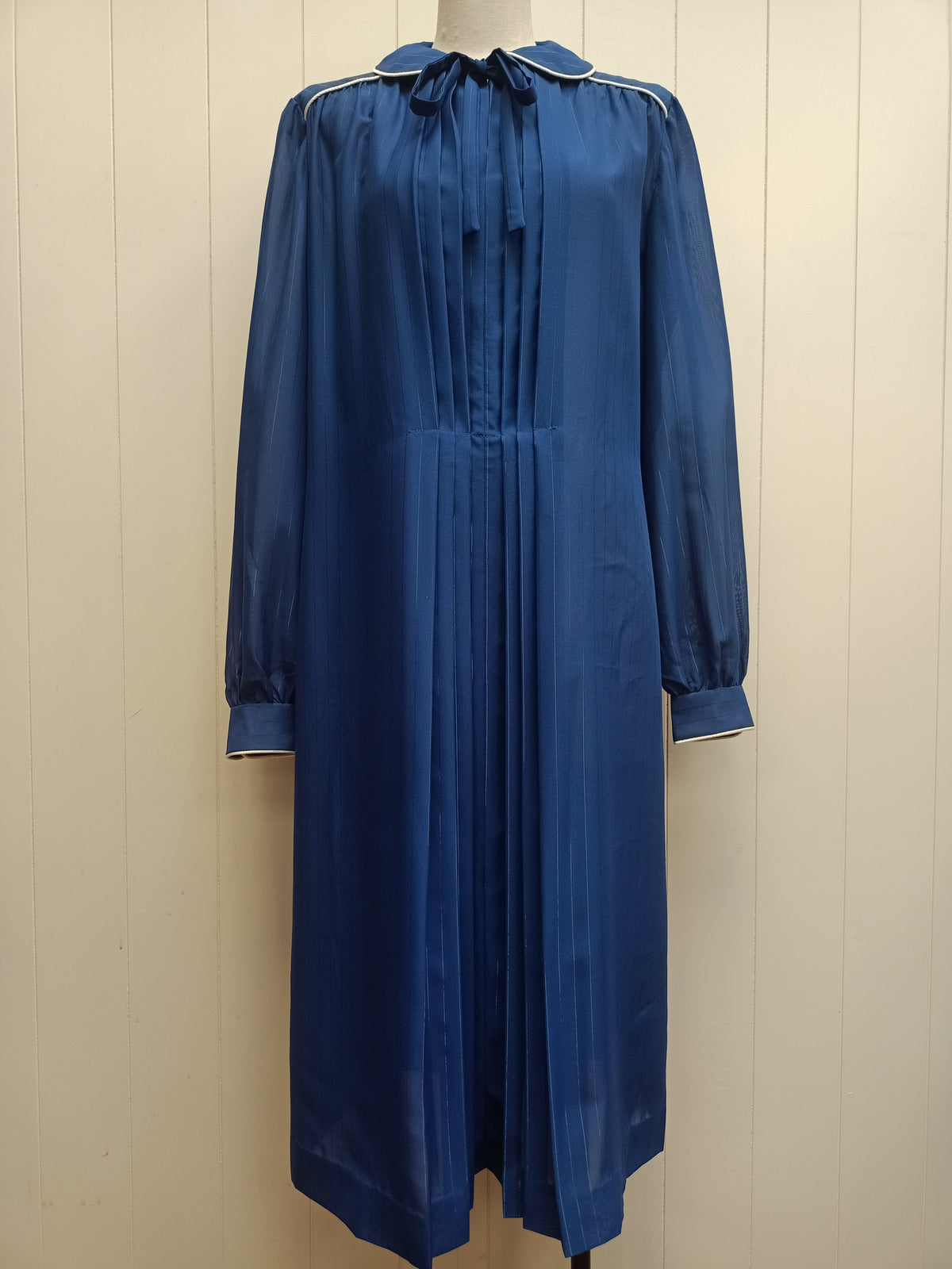 Vintage Blue Striped Chiffon Dress
