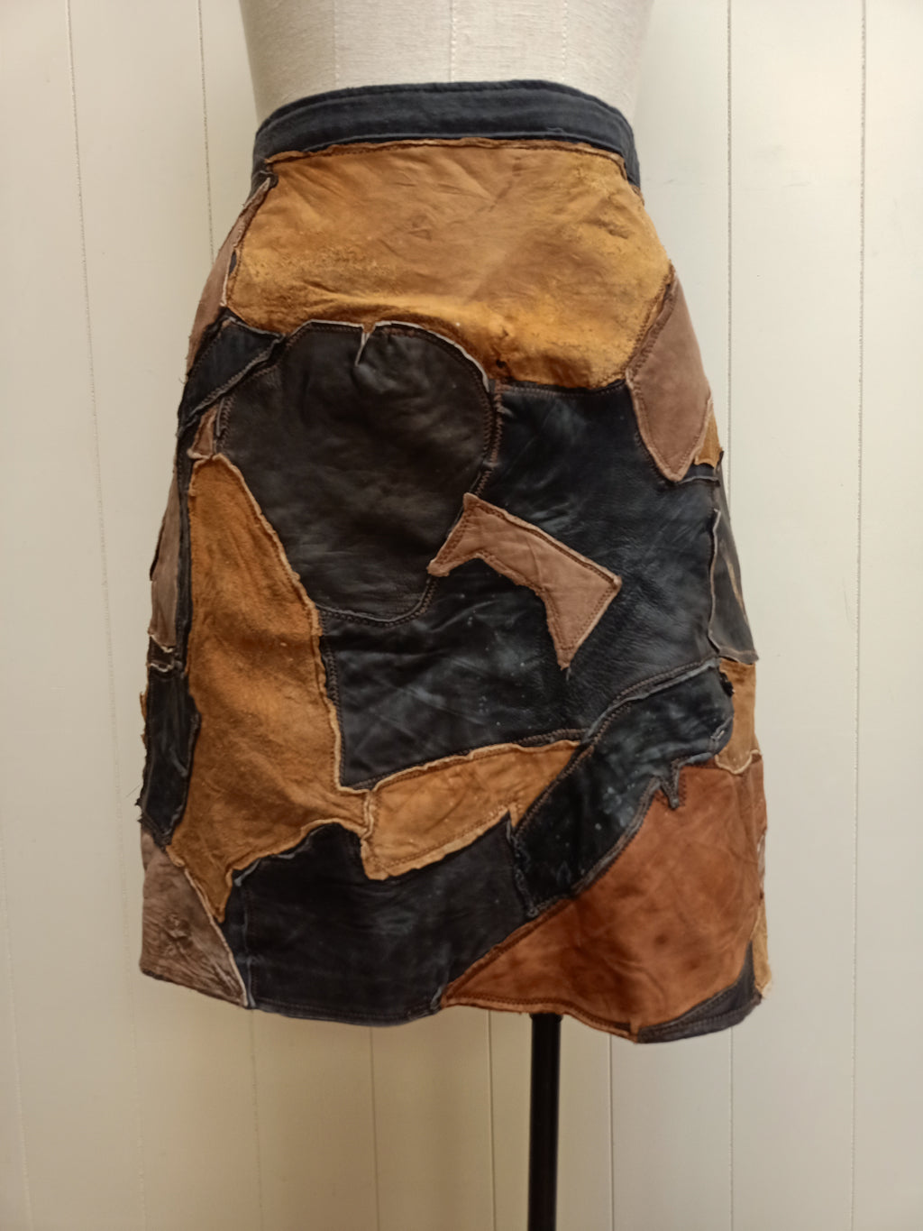 Vintage Leather Patchwork Skirt
