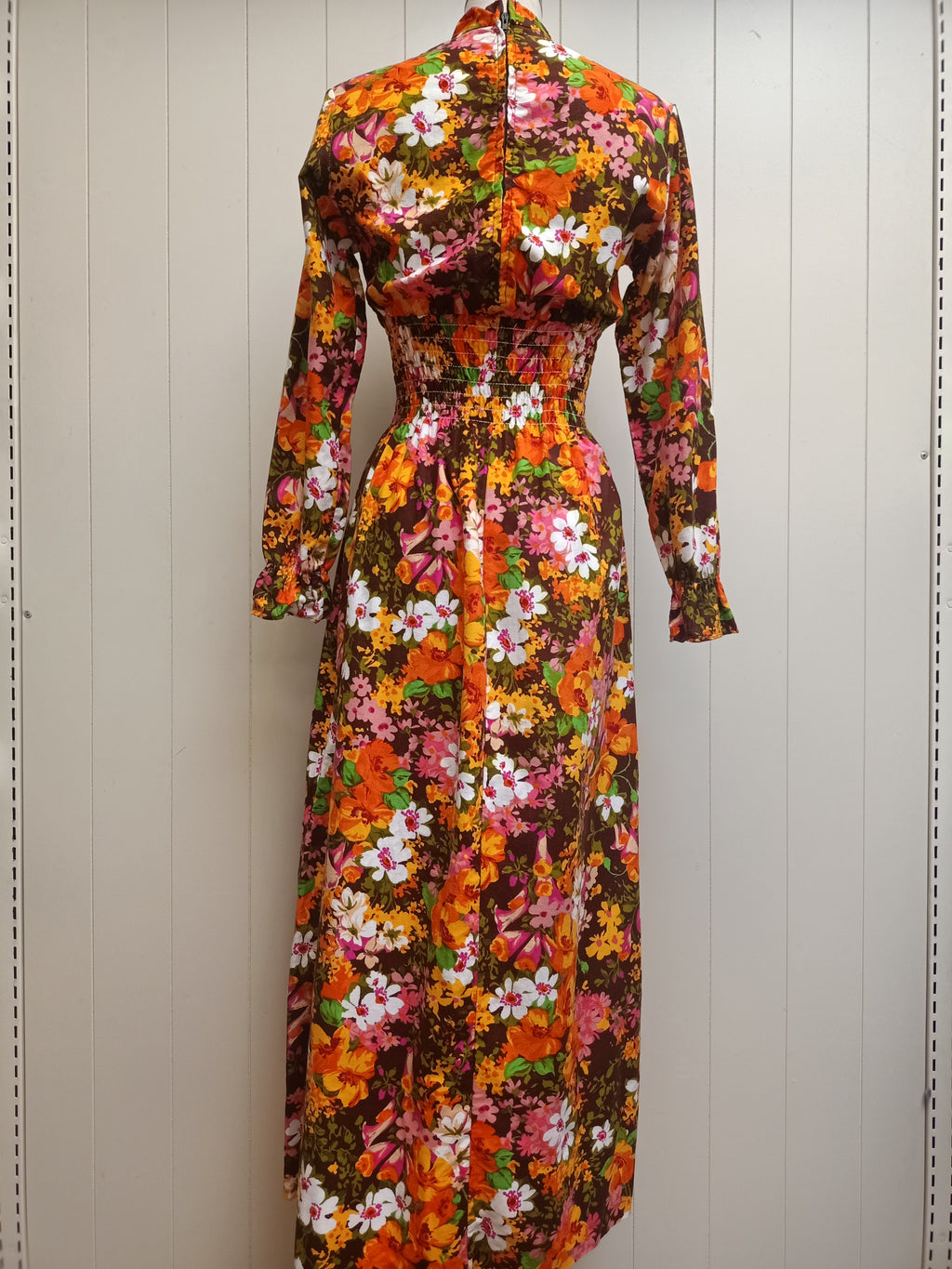 Vintage Floral Shirred Maxi Dress