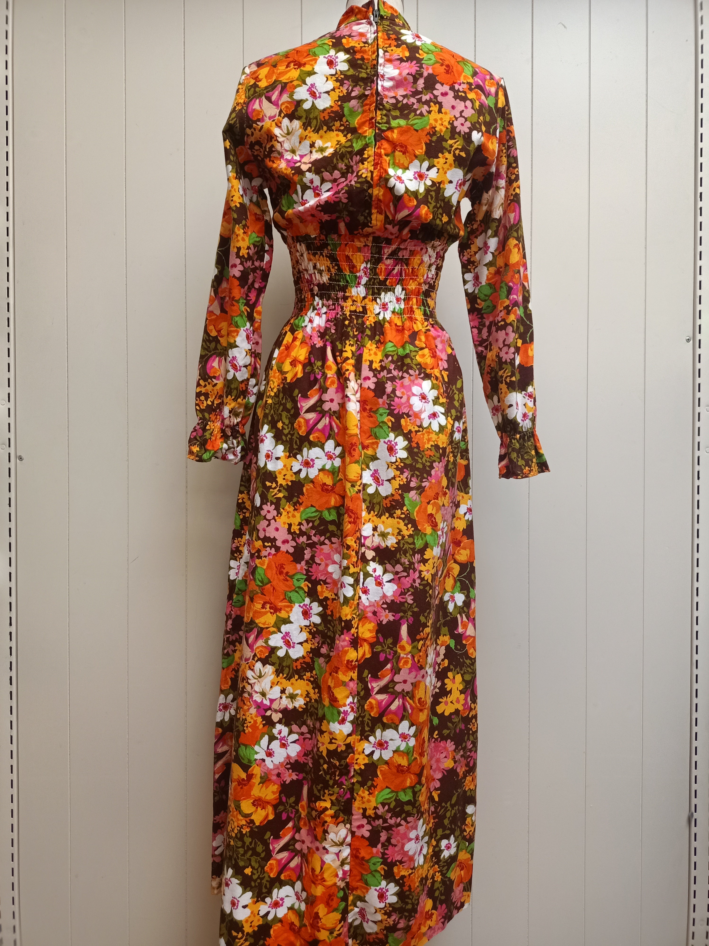 Vintage Floral Shirred Maxi Dress
