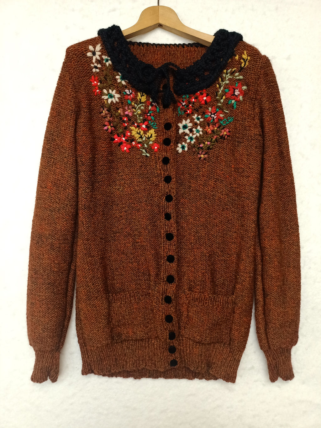Vintage Floral Knit Faux Cardigan Sweater