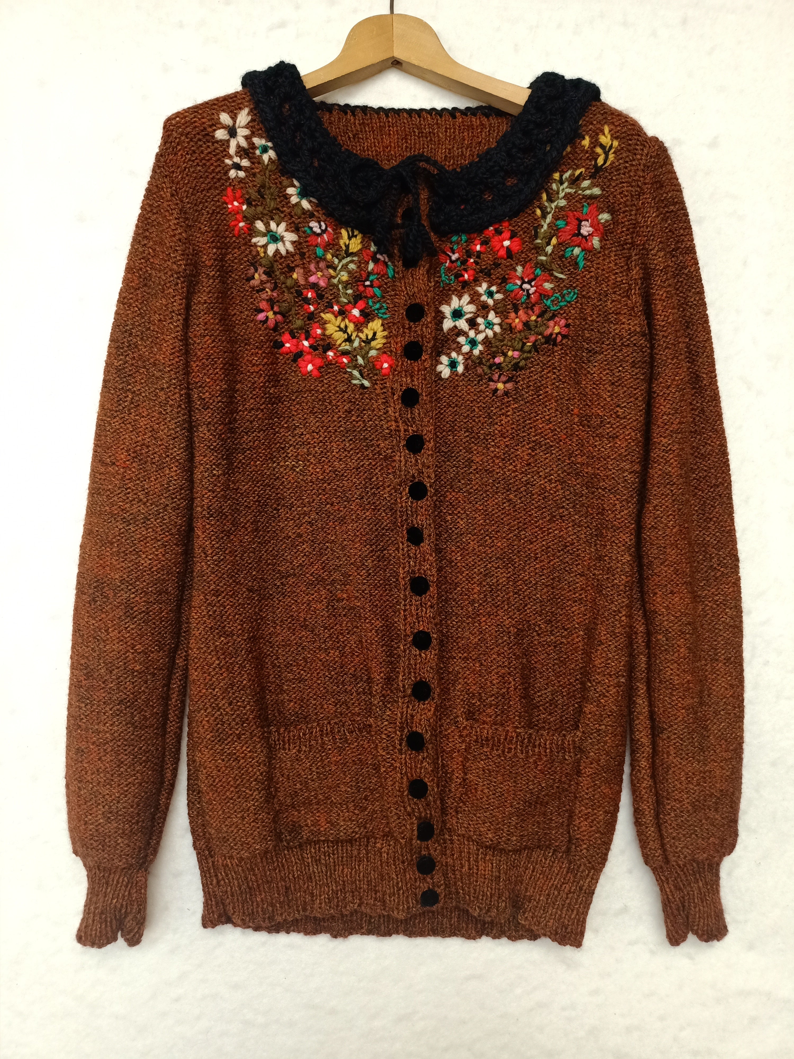 Vintage Floral Knit Faux Cardigan Sweater