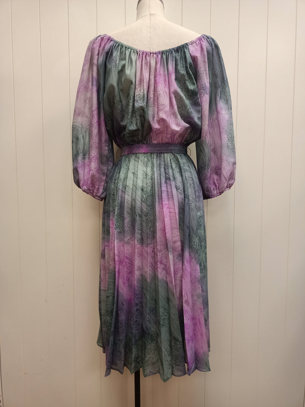 Vintage Green & Purple Peasant Dress