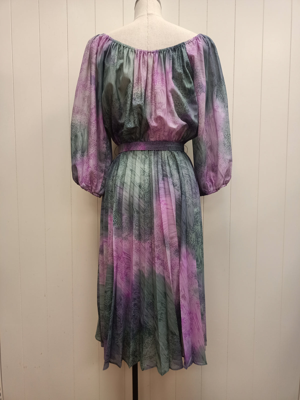 Vintage Green & Purple Peasant Dress