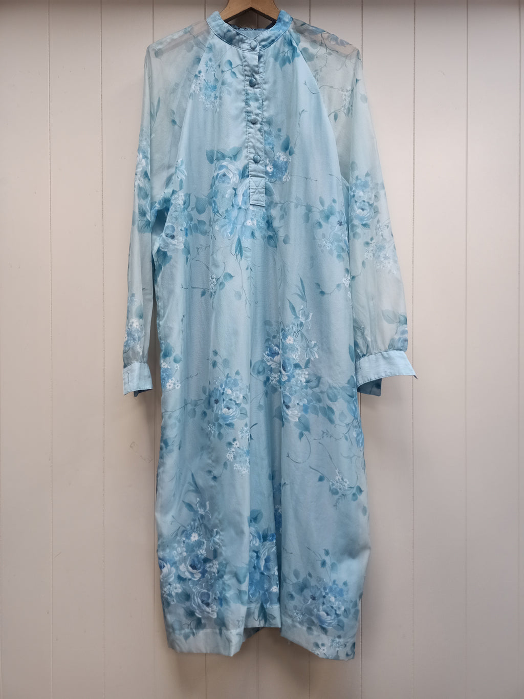 Vintage Blue Floral Mandarin Collar Dress