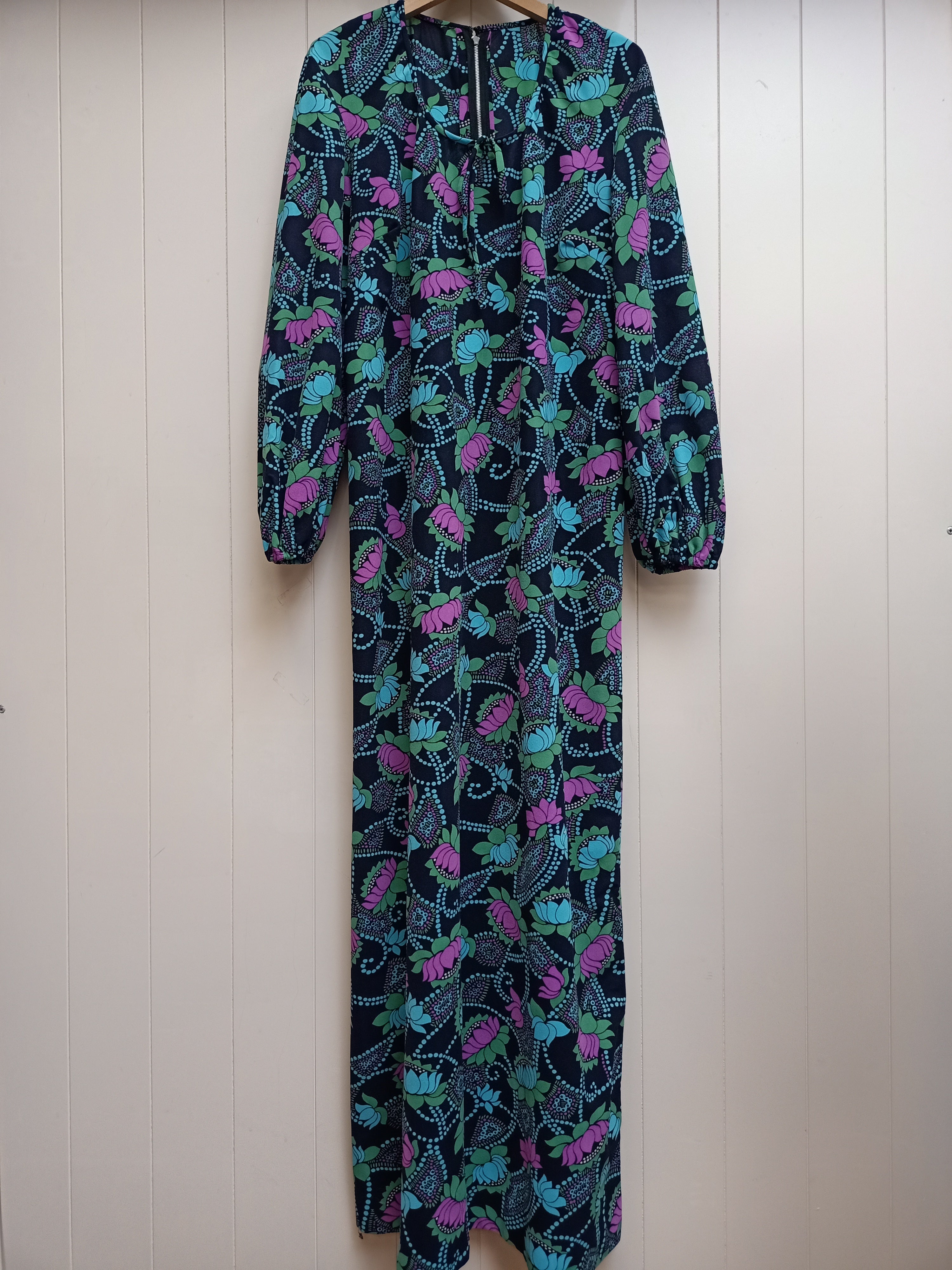 Vintage Lotus Flower Maxi Dress