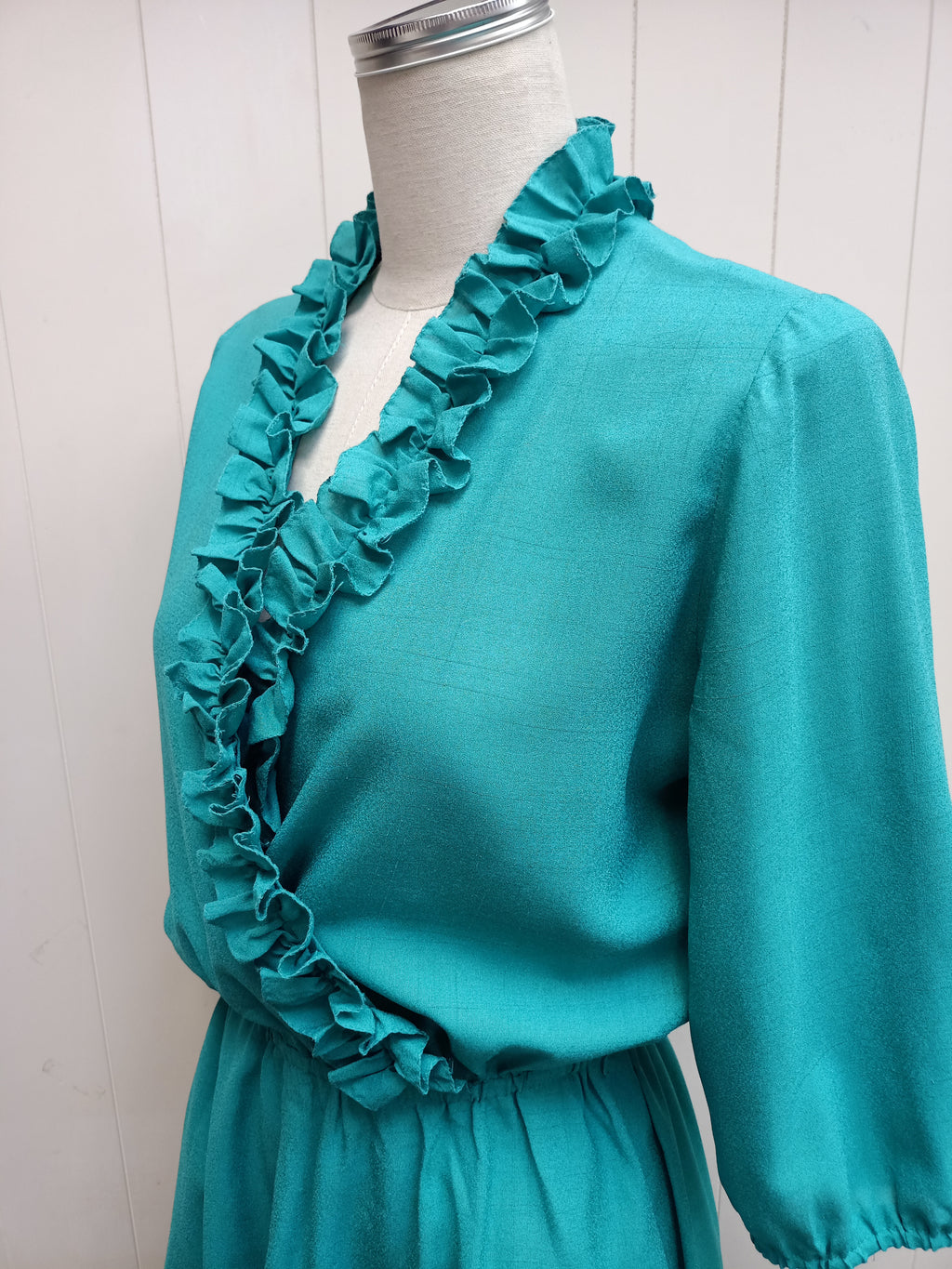 Vintage Ruffle Turquoise Dress
